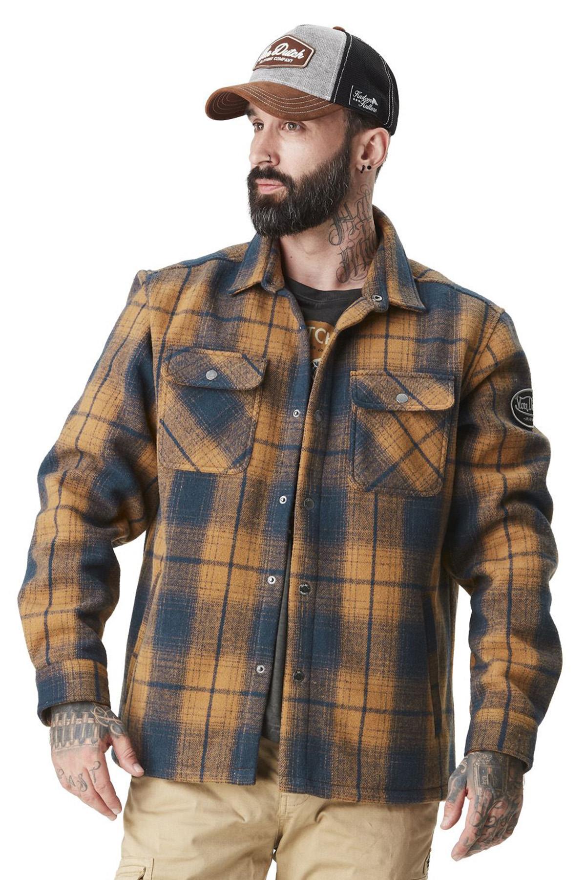 Mustard and blue plaid overshirt - Image n°1