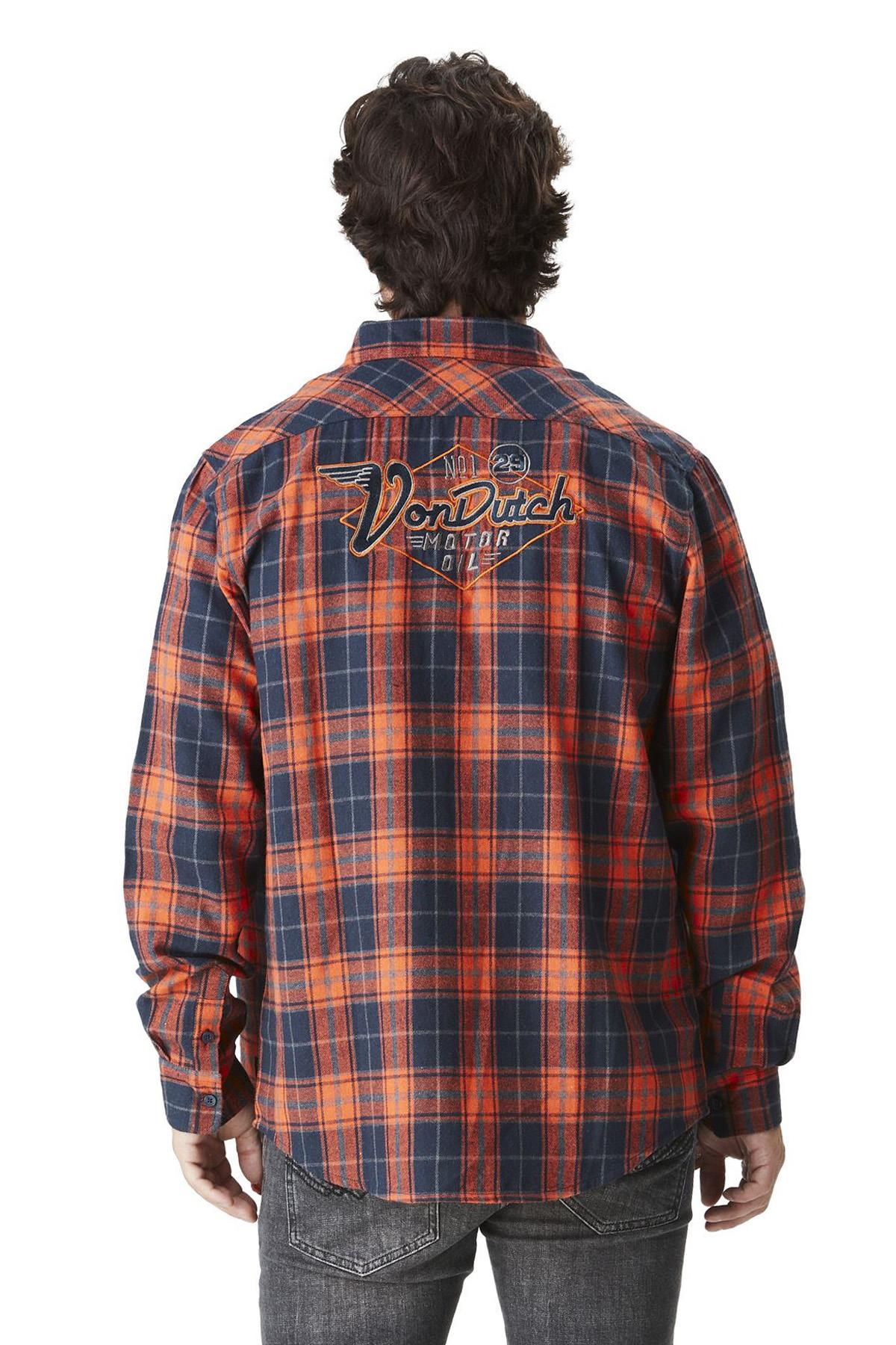 Orange and blue plaid flannel shirt with back embroidery - Image n°2