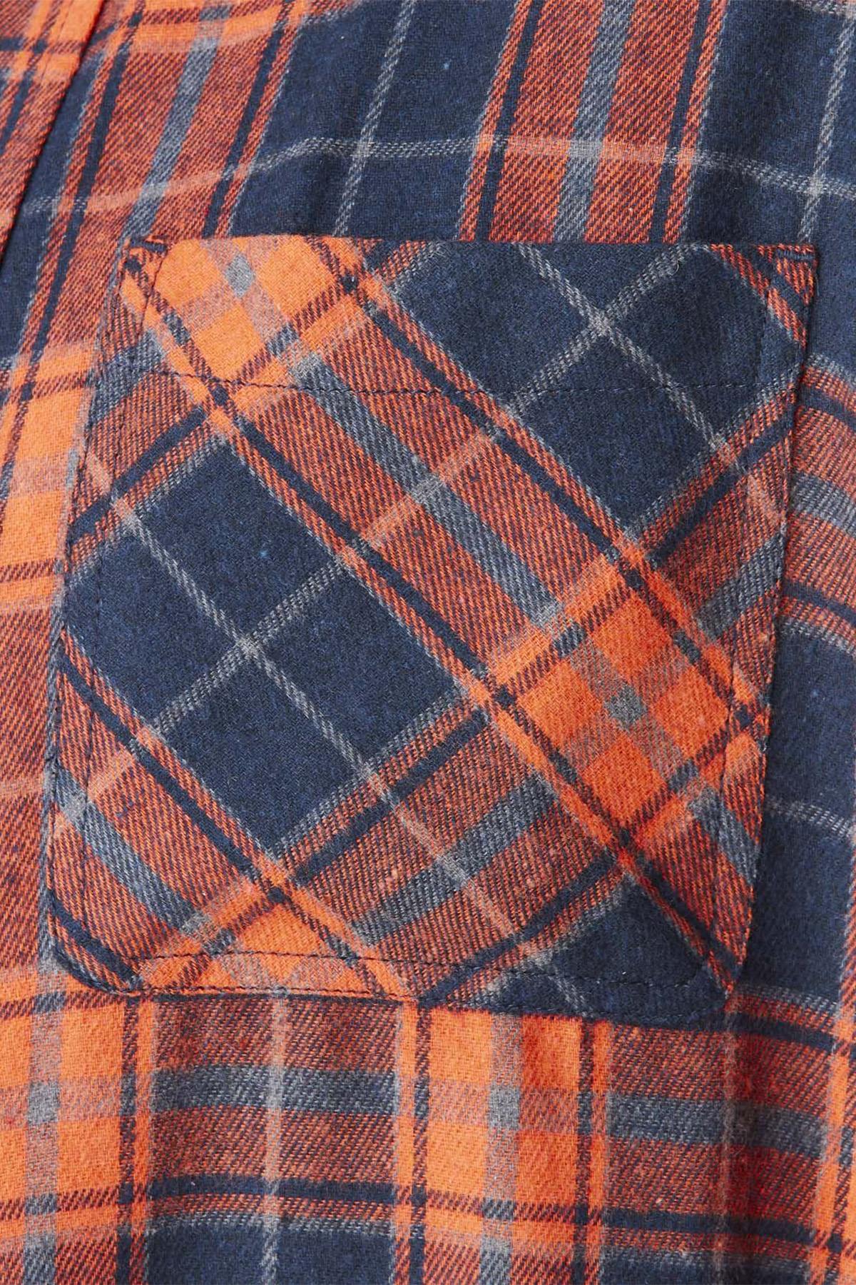 Orange and blue plaid flannel shirt with back embroidery - Image n°4