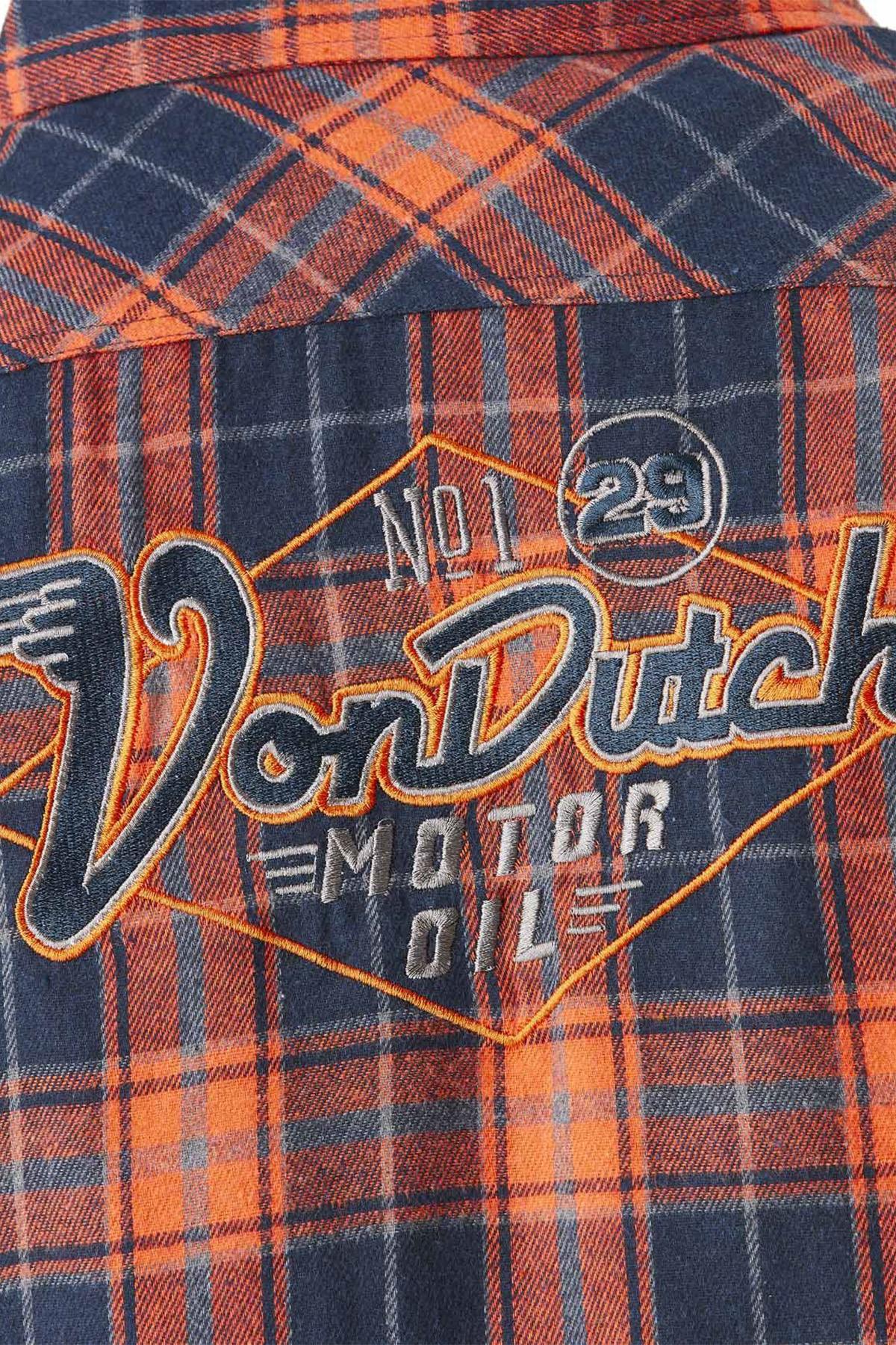 Orange and blue plaid flannel shirt with back embroidery - Image n°3