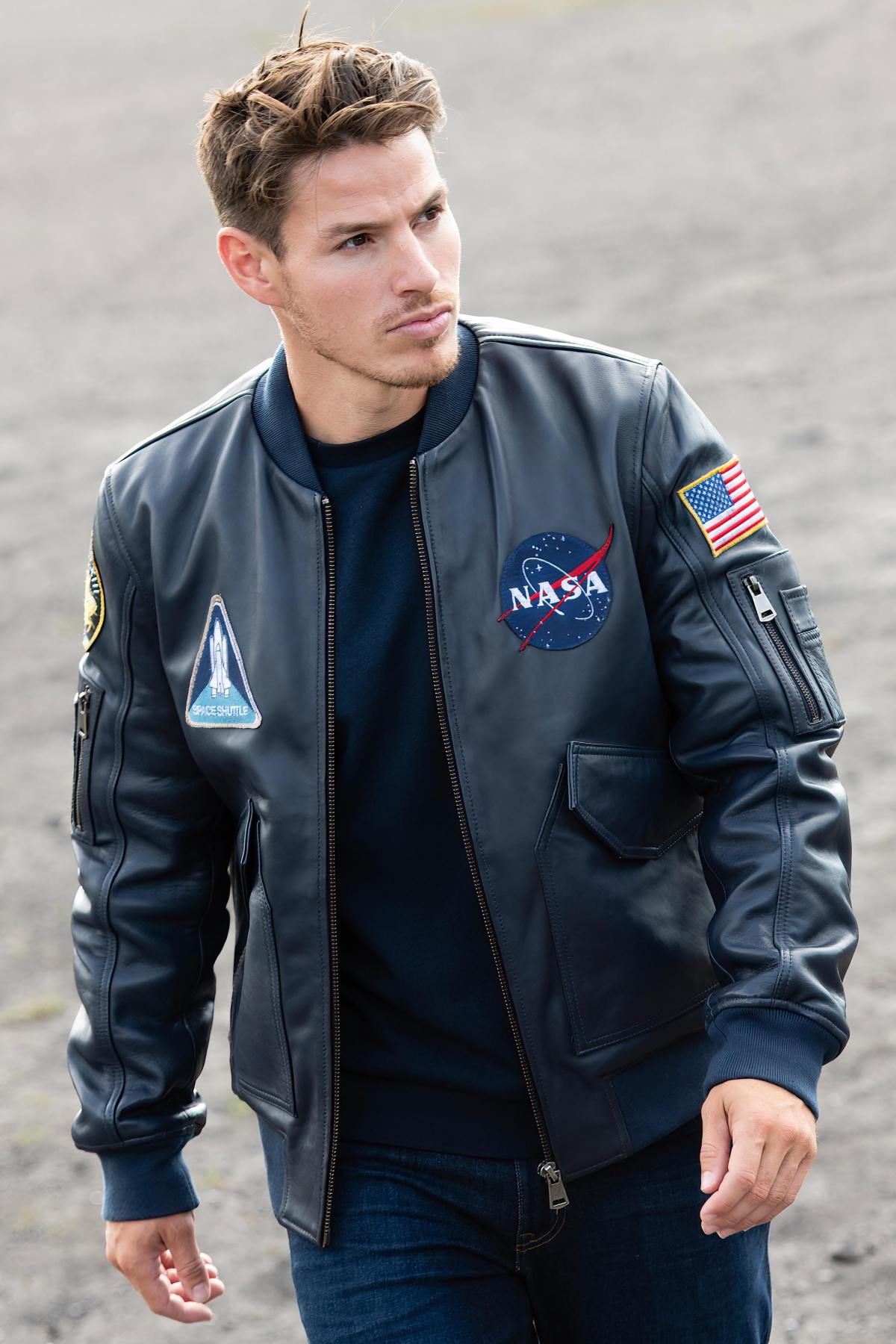 Navy Blue Aerospace Legendary Leather Jacket - Image n°13