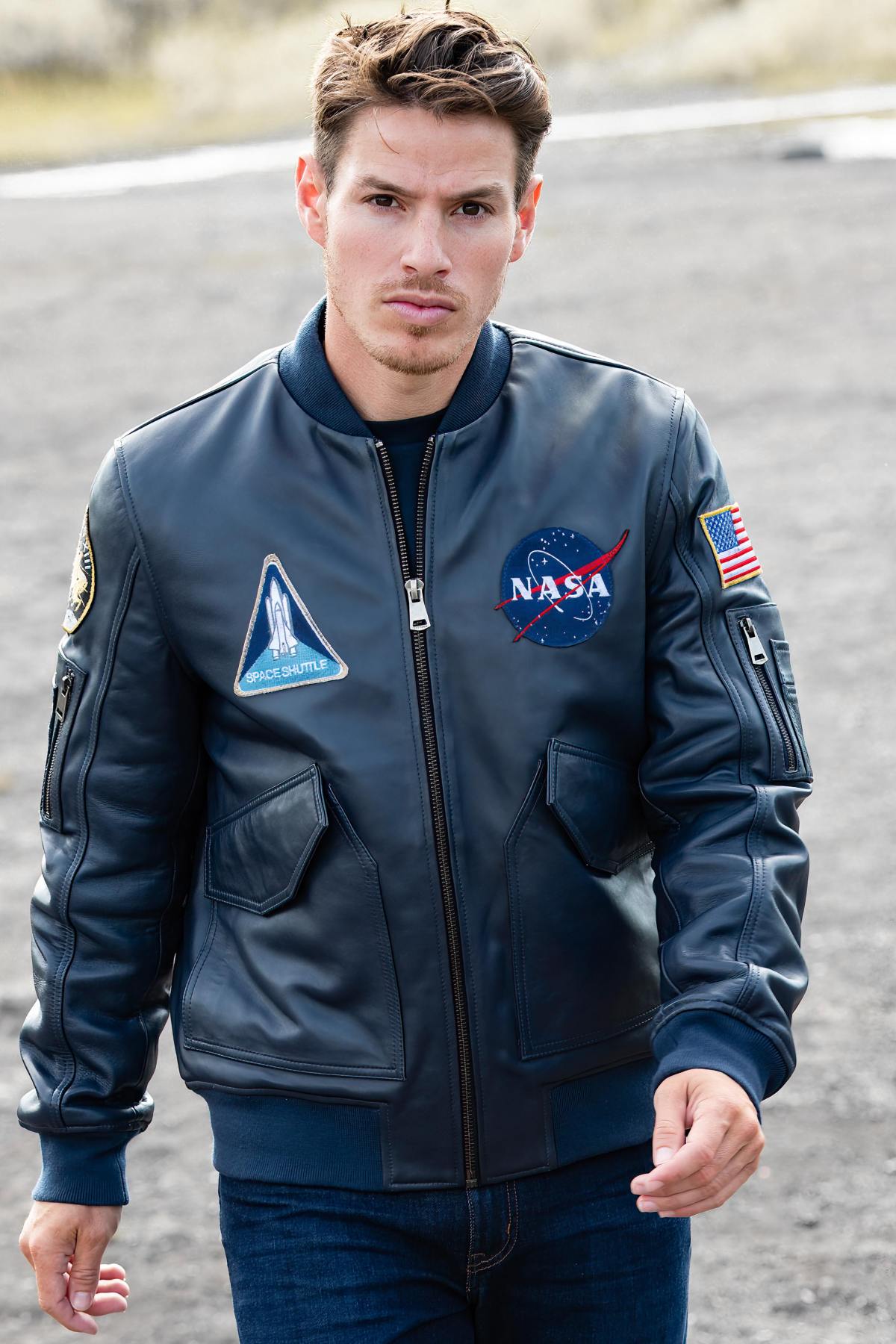 Navy Blue Aerospace Legendary Leather Jacket - Image n°9