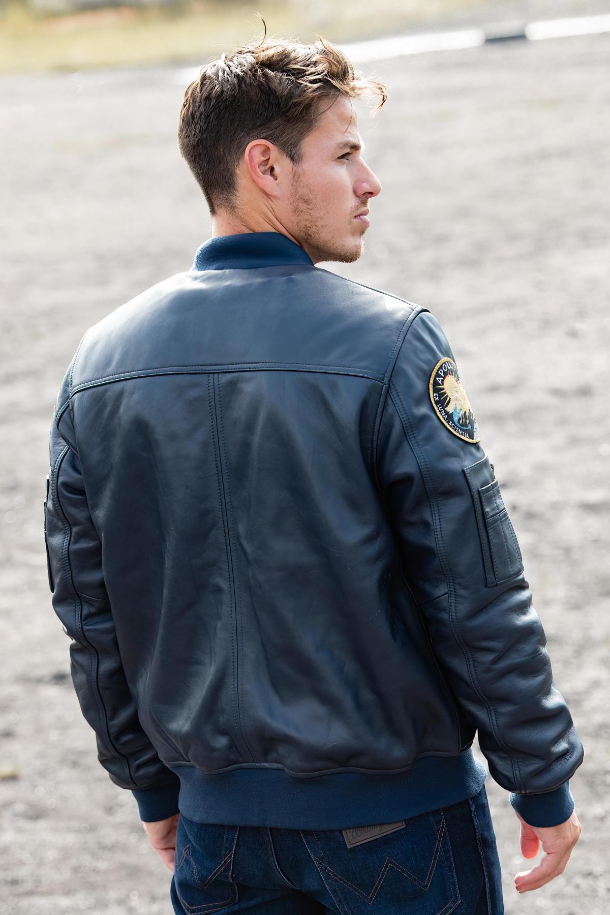 Navy Blue Aerospace Legendary Leather Jacket - Image n°11