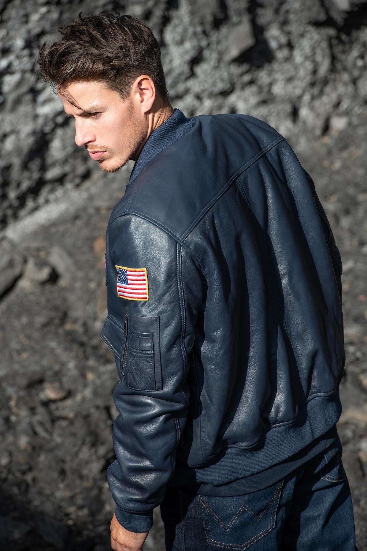 Navy Blue Aerospace Legendary Leather Jacket - Image n°2