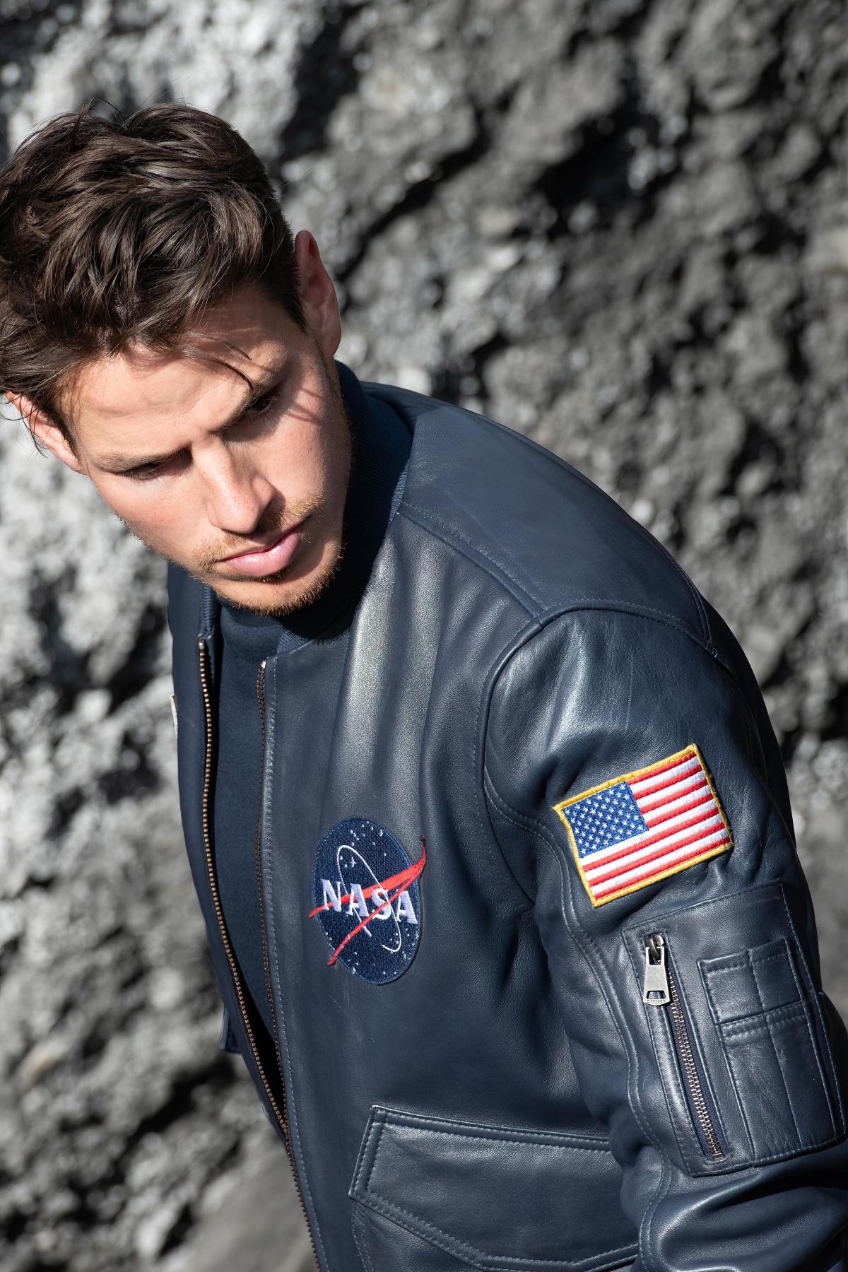 Navy Blue Aerospace Legendary Leather Jacket - Image n°7