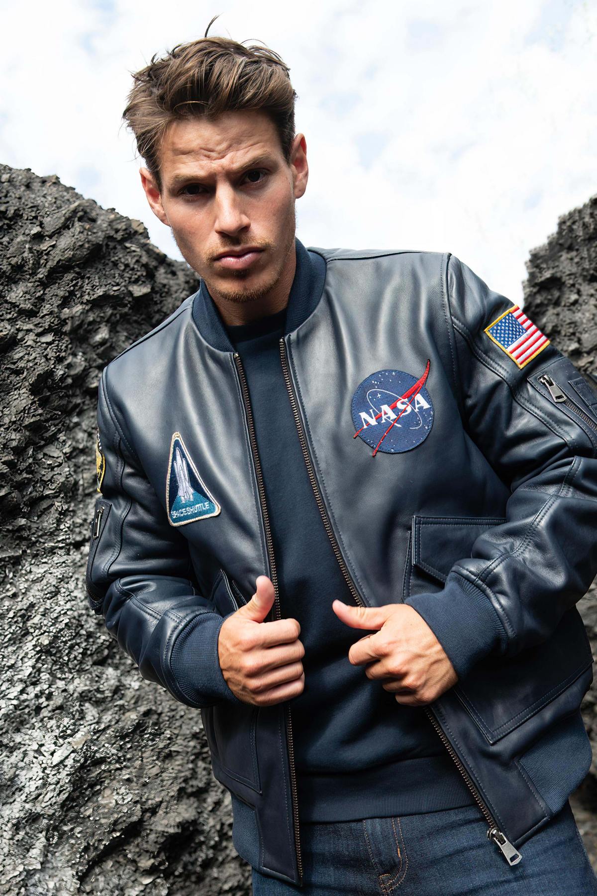 Navy Blue Aerospace Legendary Leather Jacket - Image n°1