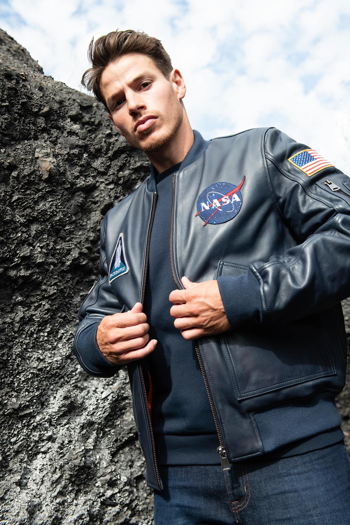 Navy Blue Aerospace Legendary Leather Jacket - Image n°14