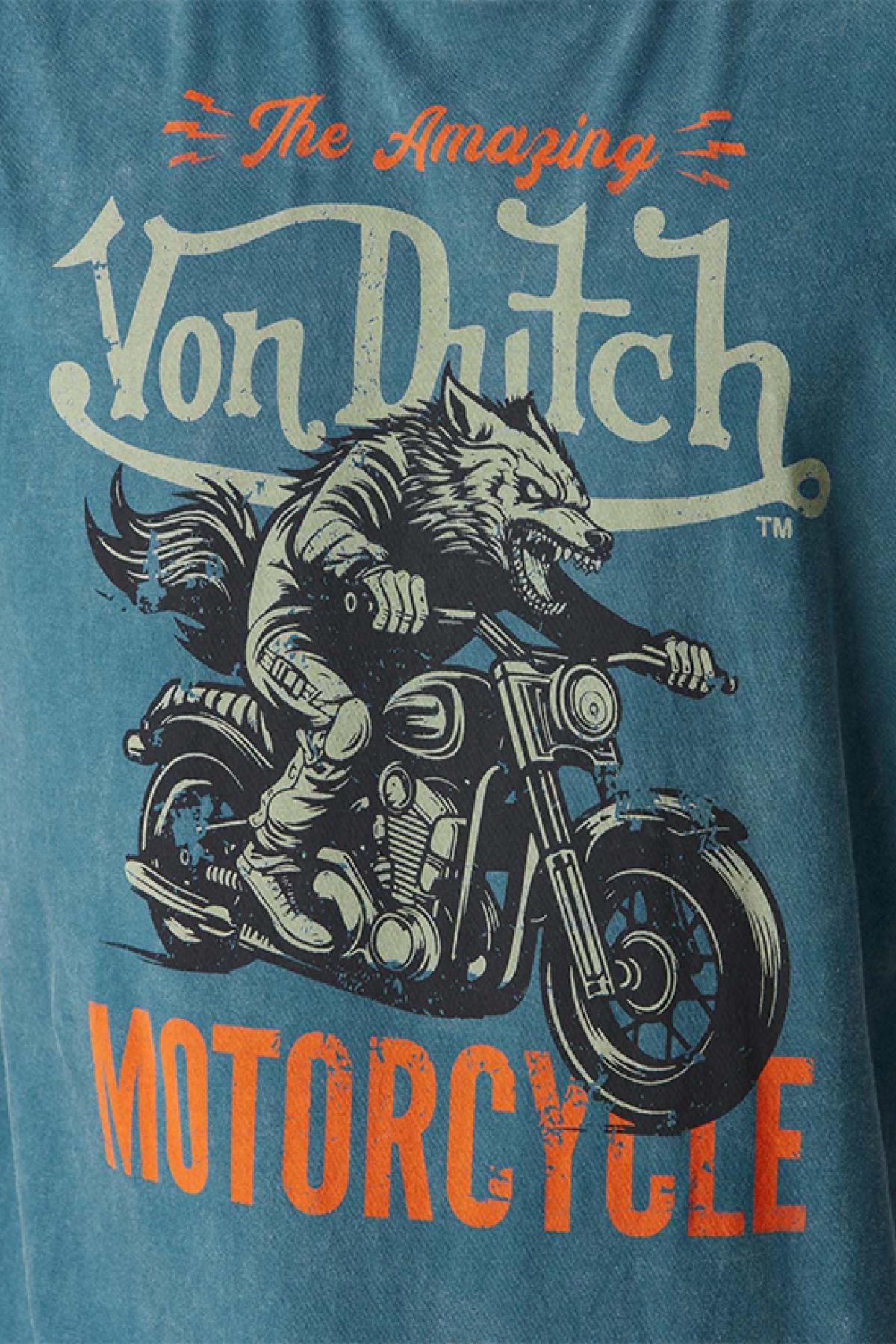 Blue t-shirt with biker illustration - Image n°2