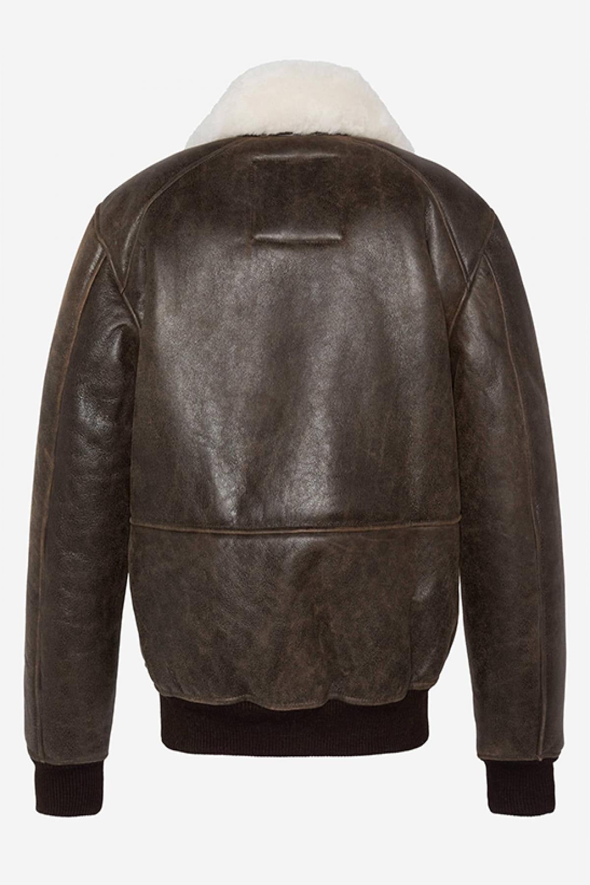 Brown Shearling Bomber Jacket - Image n°5