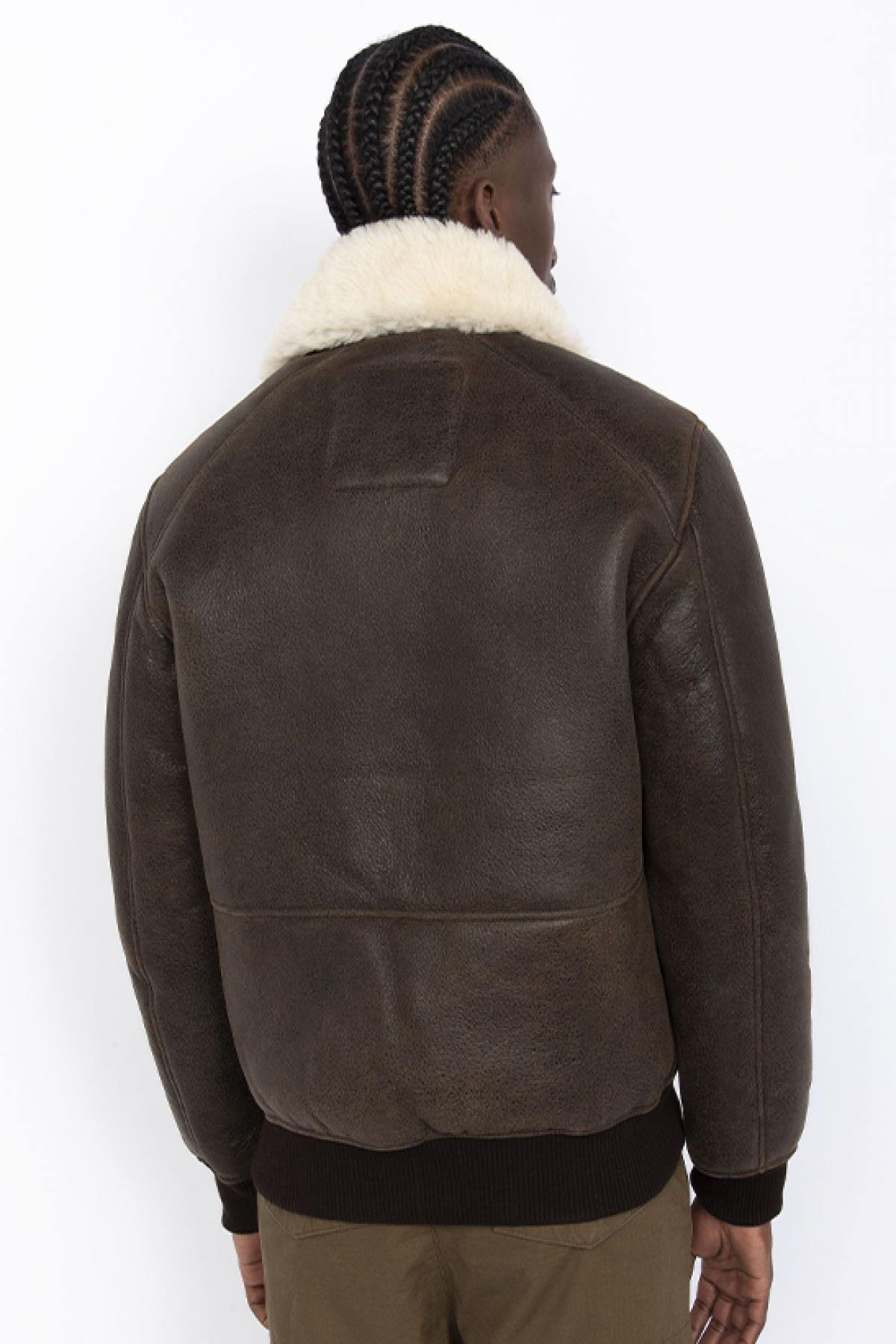 Brown Shearling Bomber Jacket - Image n°3