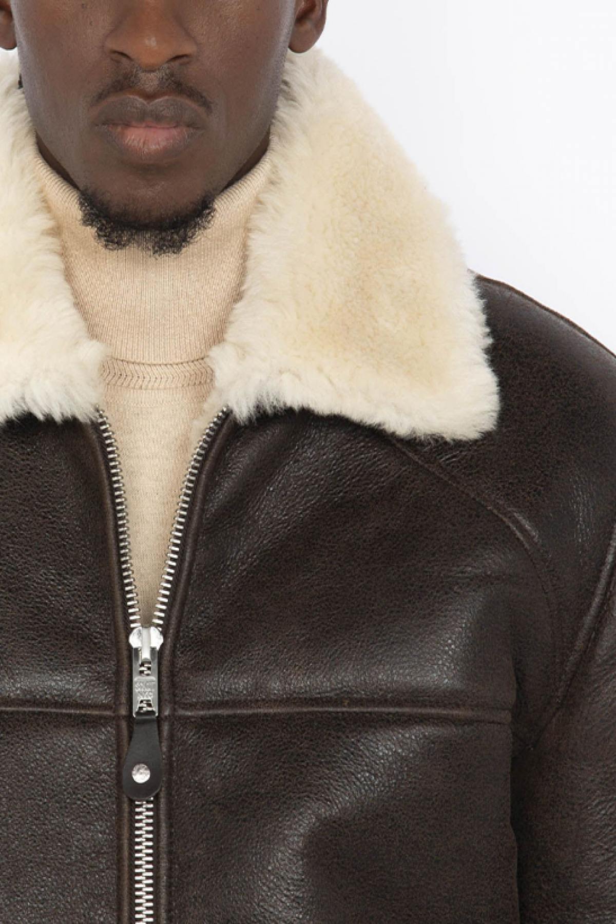 Brown Shearling Bomber Jacket - Image n°6