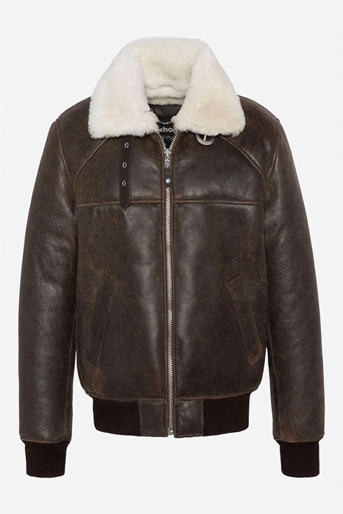 Brown Shearling Bomber Jacket - Image n°4