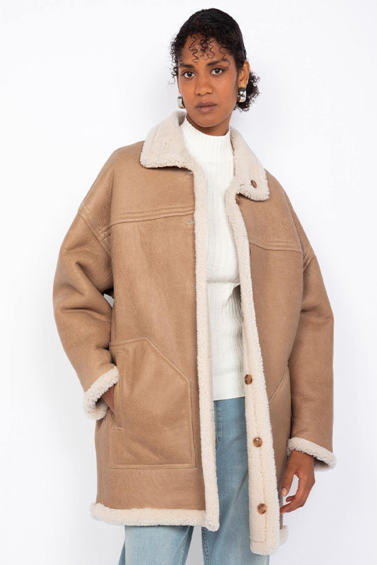 Long reversible double-sided sheepskin coat - Image n°1