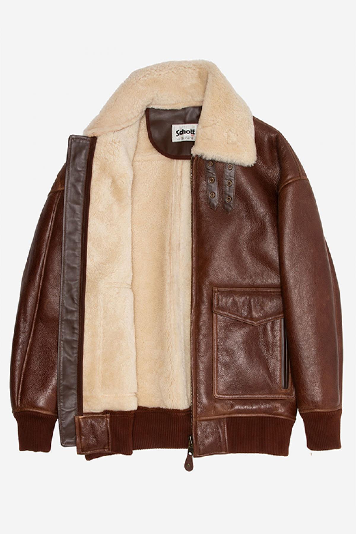 Double-faced sheepskin mocca bomber with ribbed edges - Image n°7