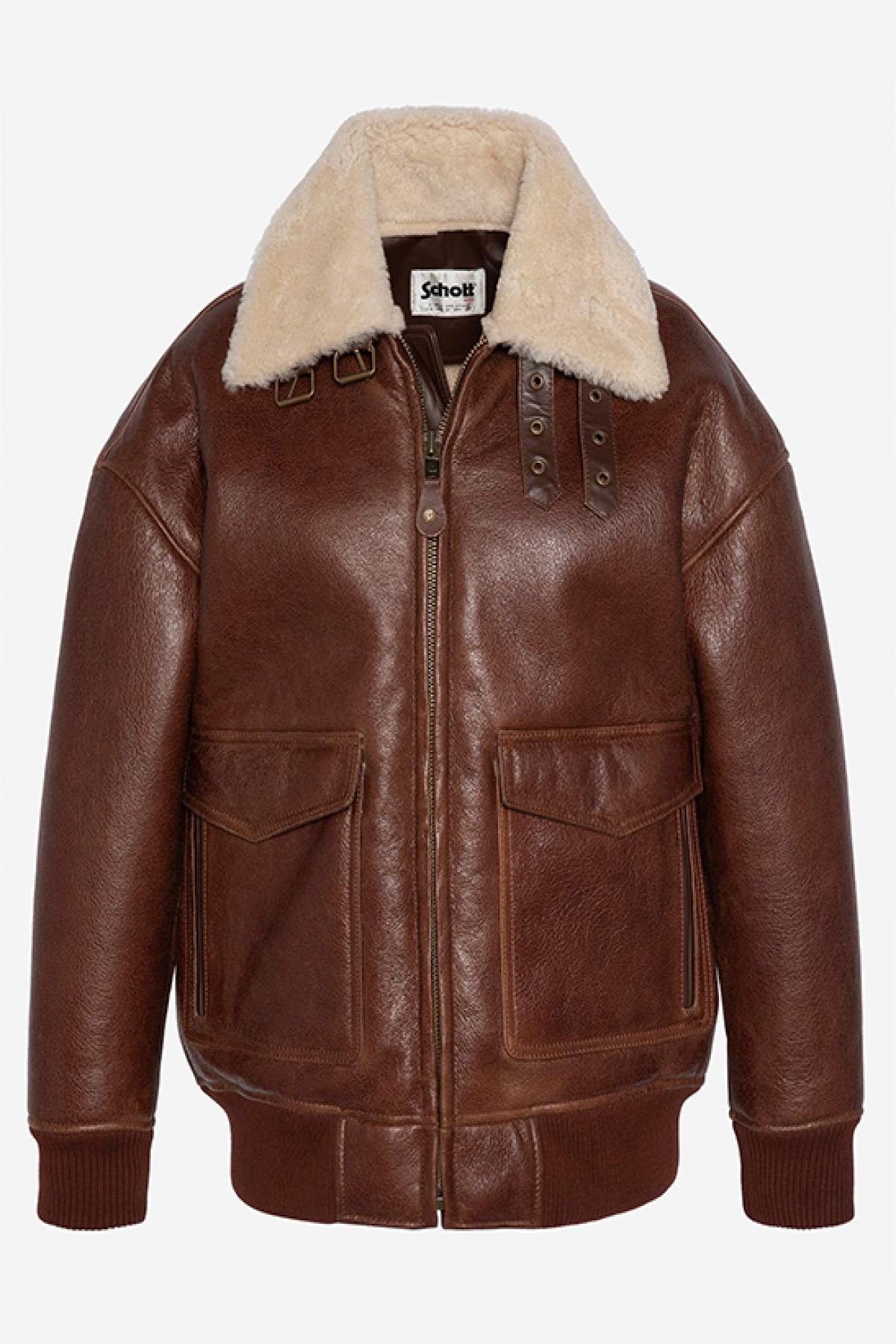 Double-faced sheepskin mocca bomber with ribbed edges - Image n°6