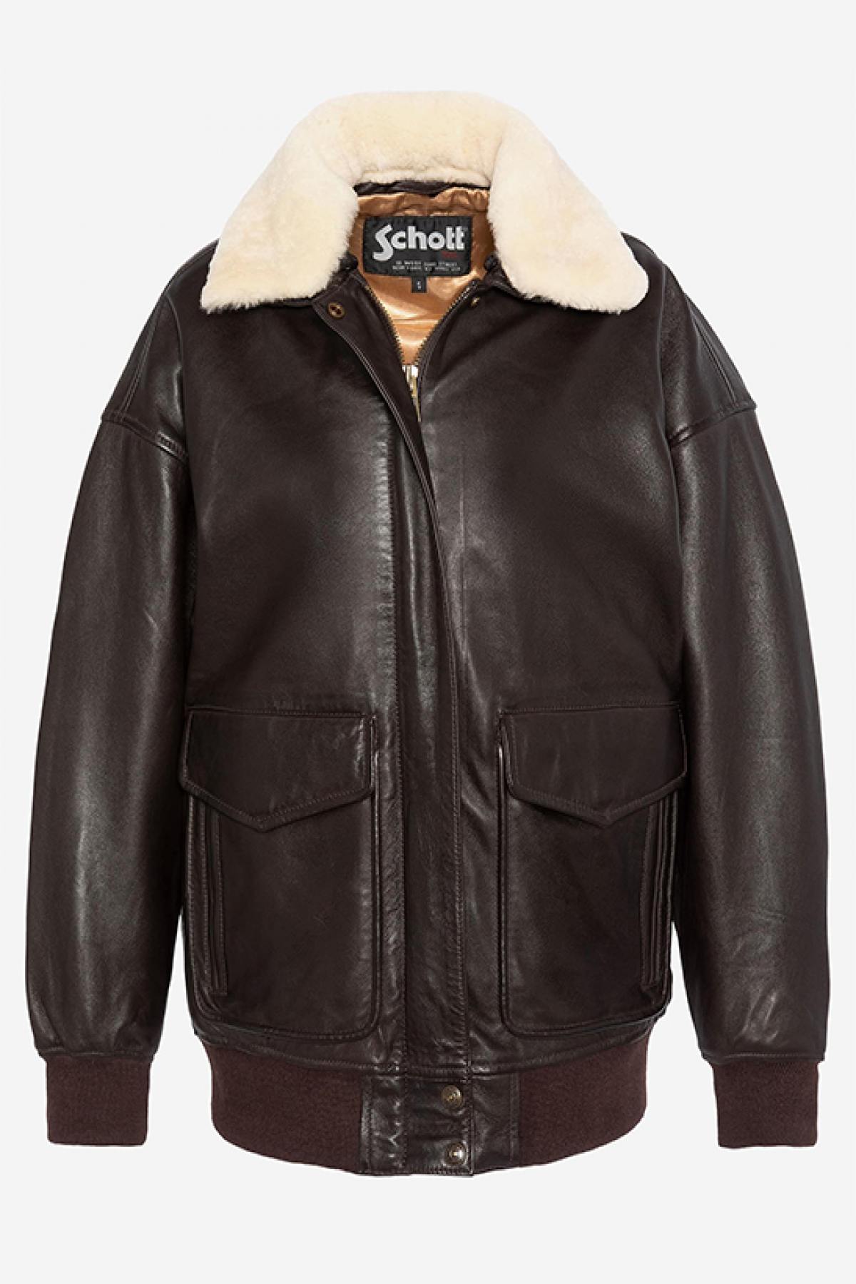 Brown Leather Boyfriend Bomber Jacket - Image n°7