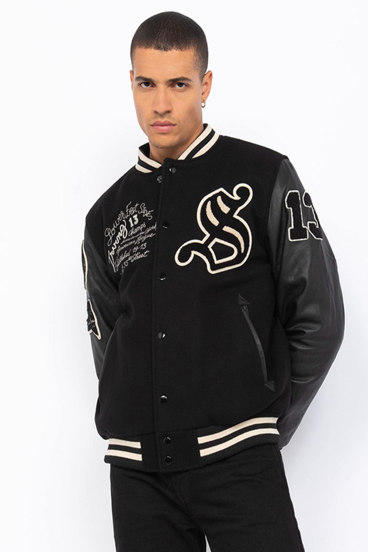 Teddy Varsity in black embroidered leather - Image n°1