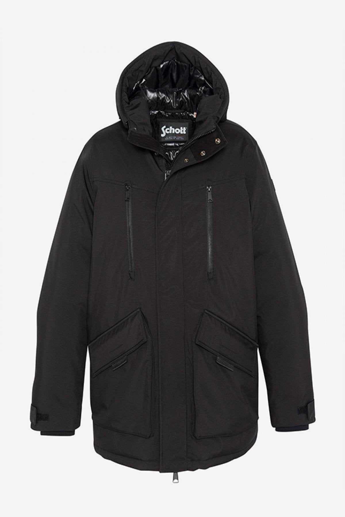 Black multi-pocket hooded parka - Image n°1