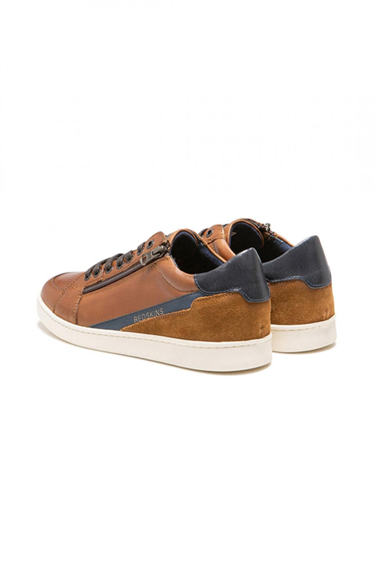 Cognac and navy leather lace-up sneakers - Image n°4