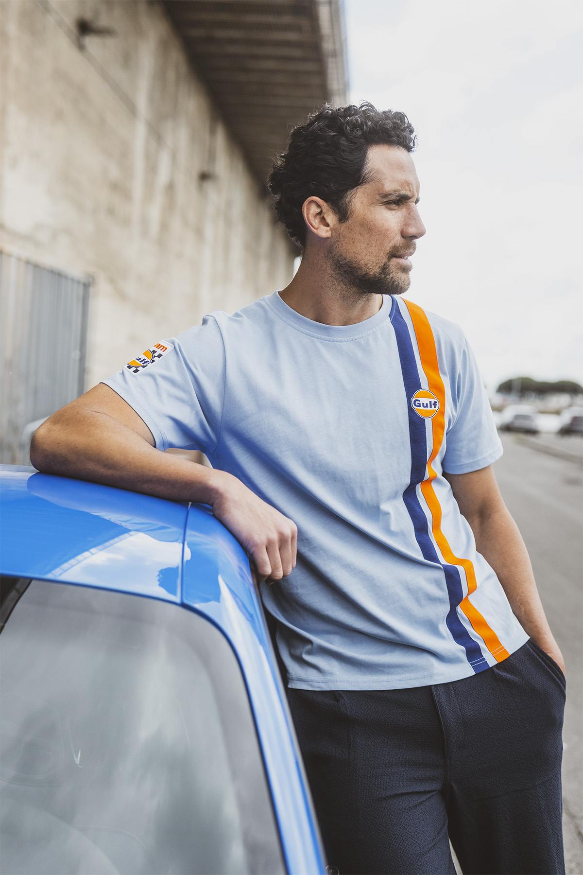 Light blue cotton racing style t-shirt - Image n°1