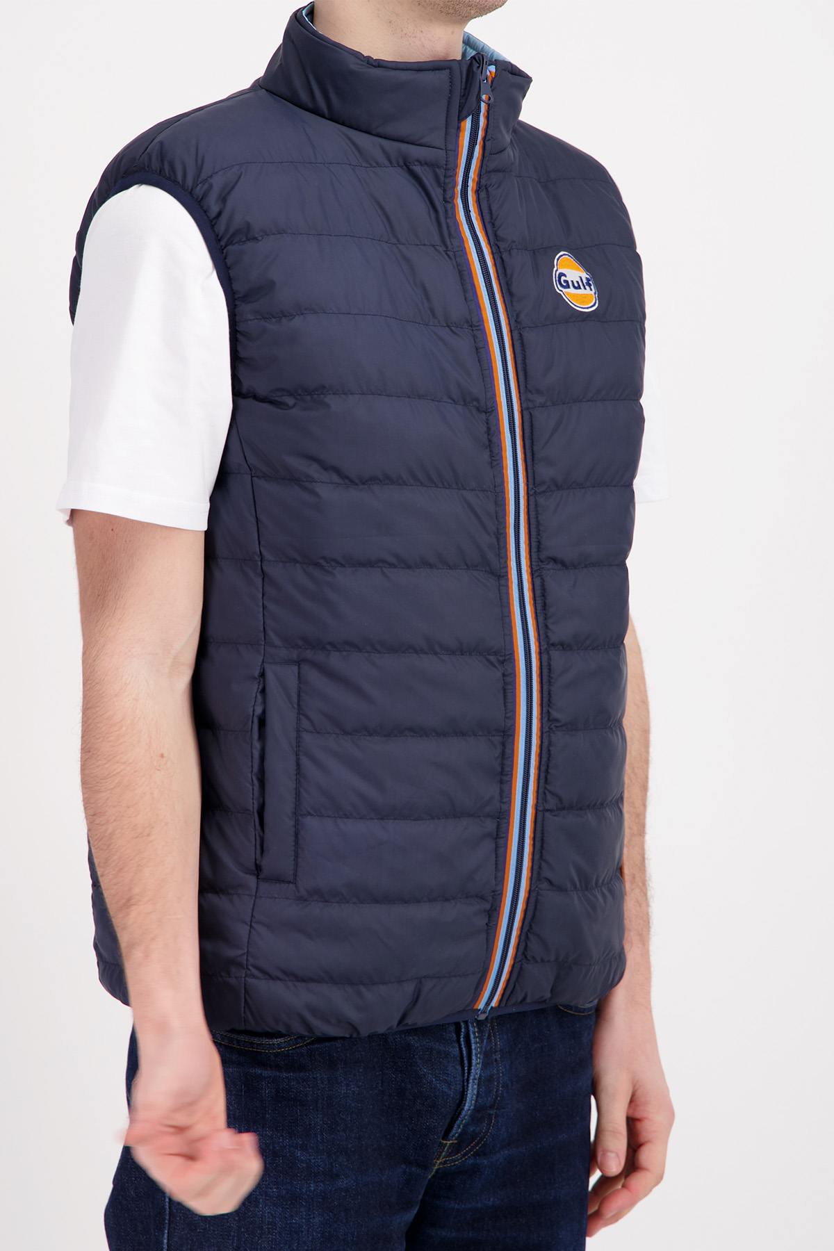 Blue reversible sleeveless down jacket - Image n°7