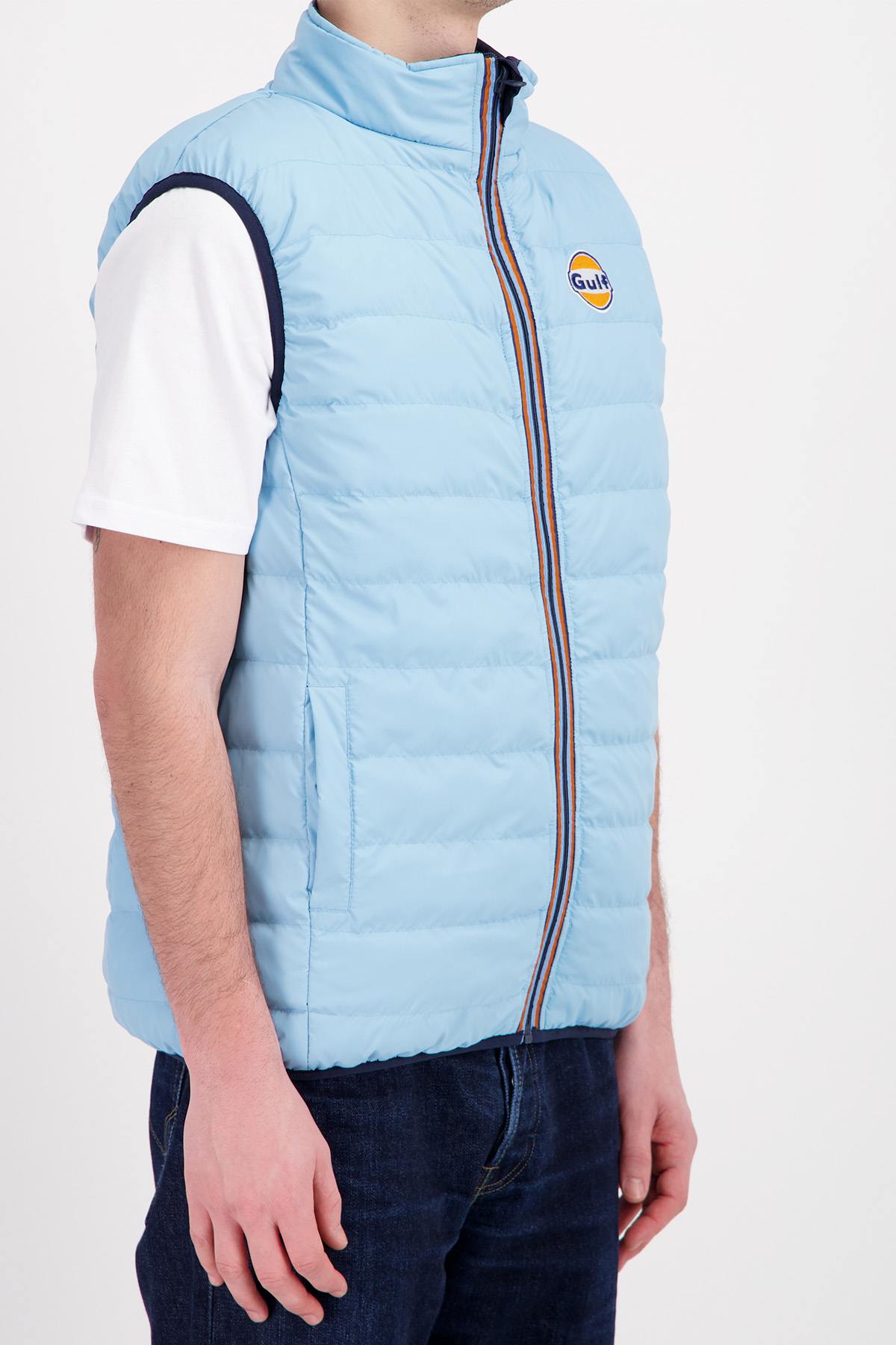 Blue reversible sleeveless down jacket - Image n°8