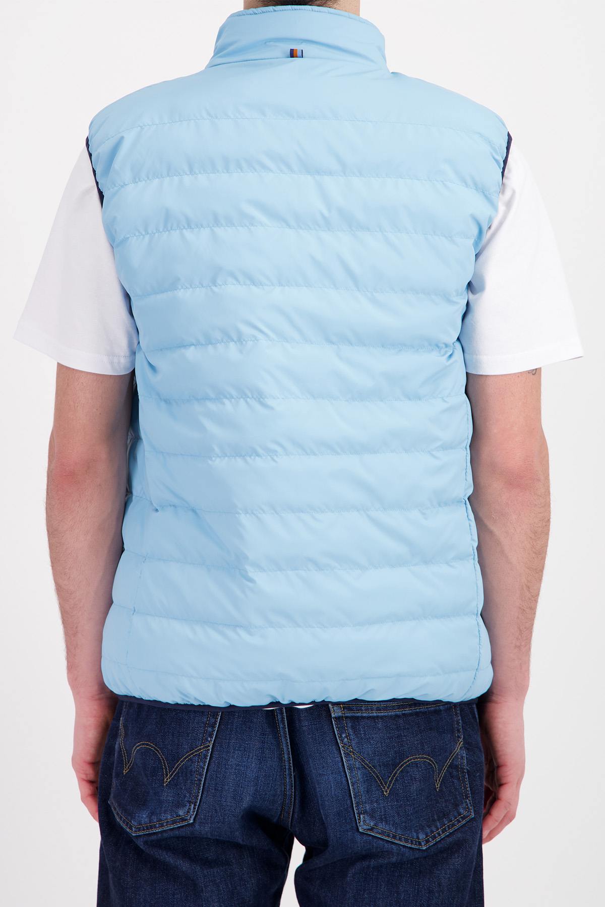 Blue reversible sleeveless down jacket - Image n°5