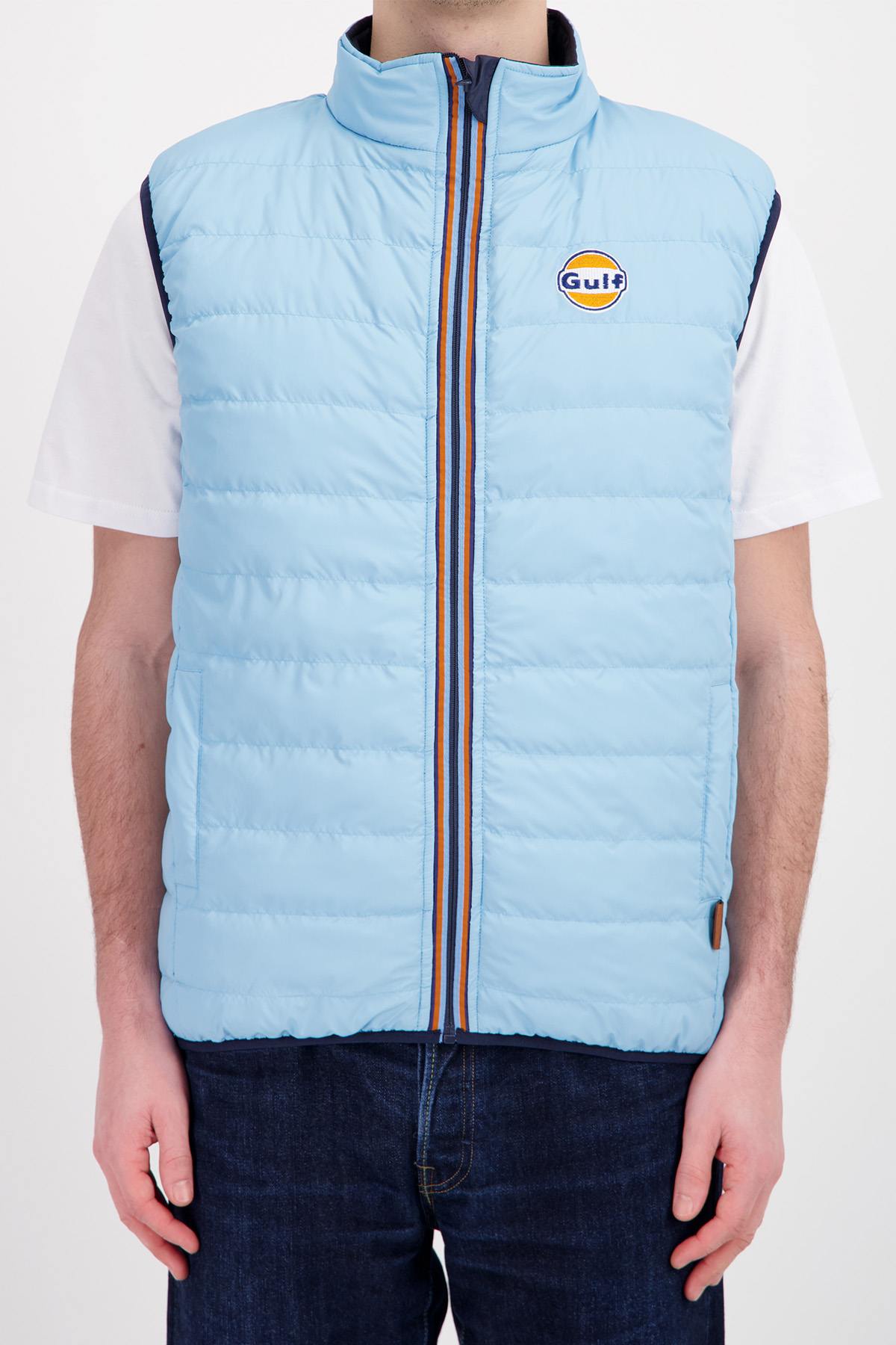 Blue reversible sleeveless down jacket - Image n°4