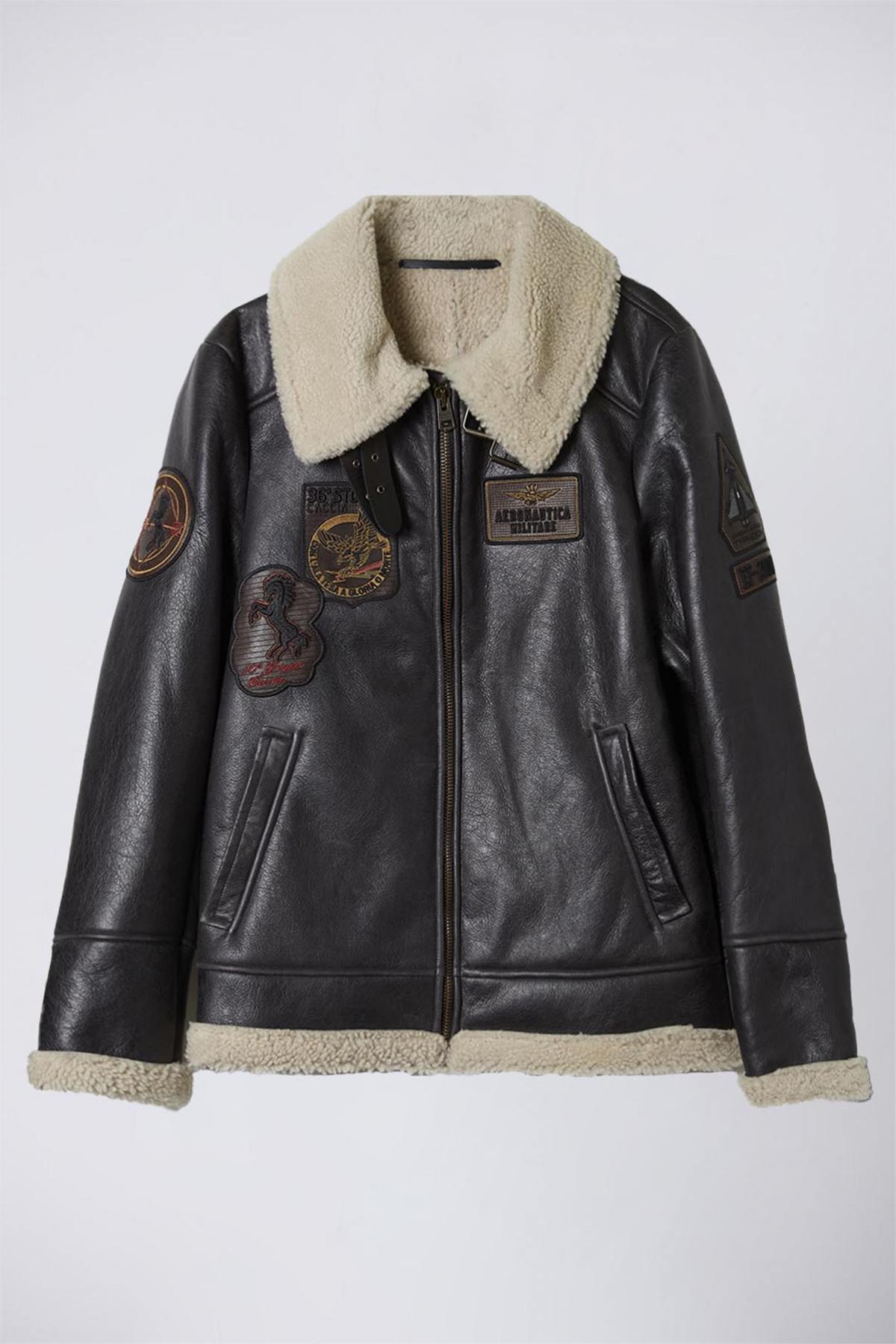 Shearling bomber jacket with patches - Image n°1