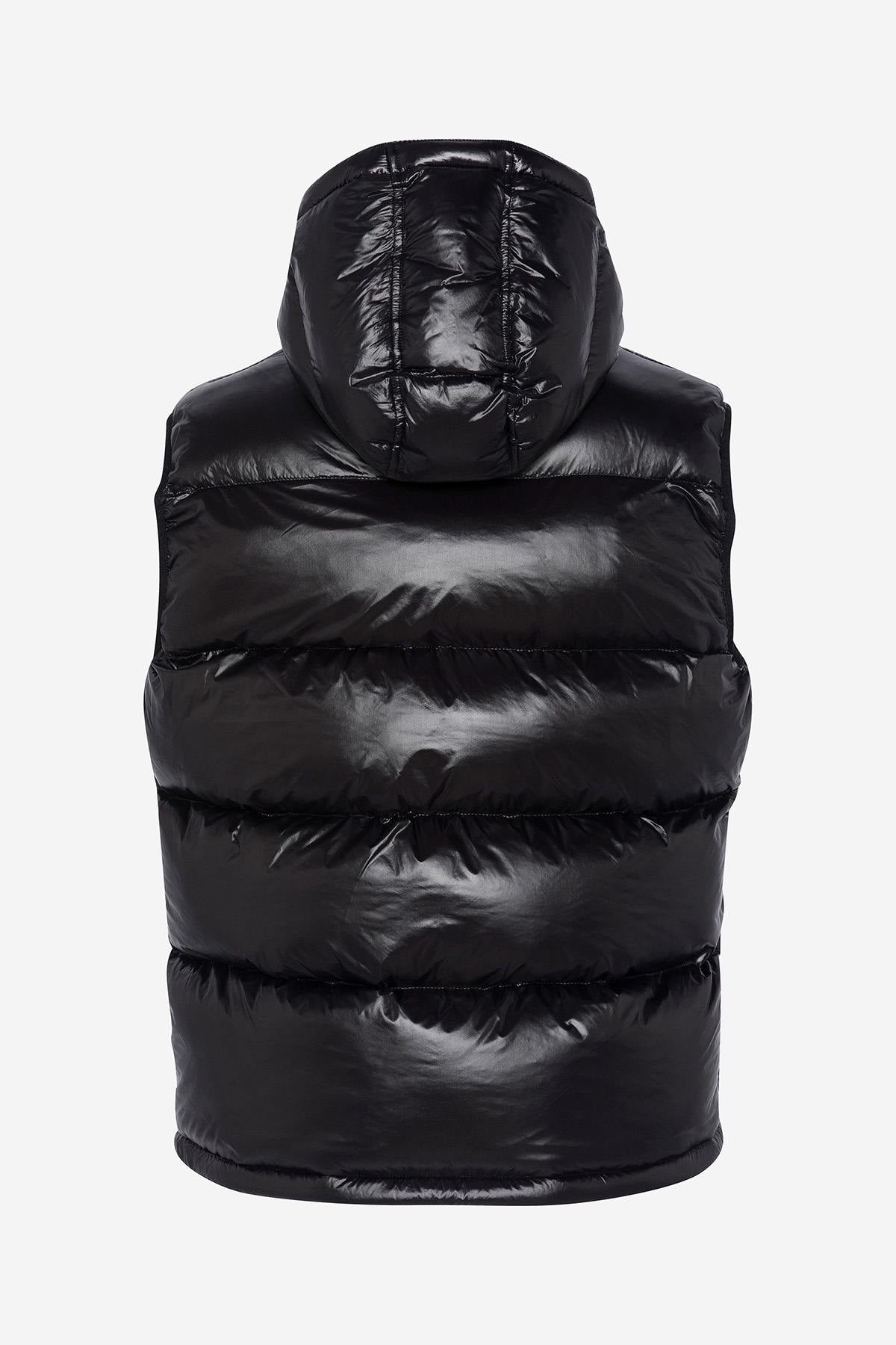 Black sleeveless hooded down jacket - Image n°4