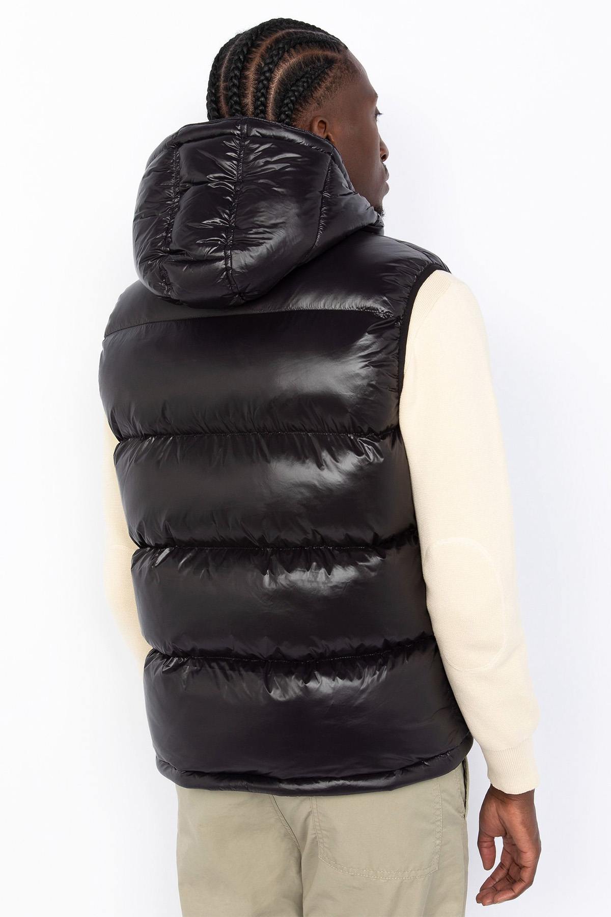 Black sleeveless hooded down jacket - Image n°2