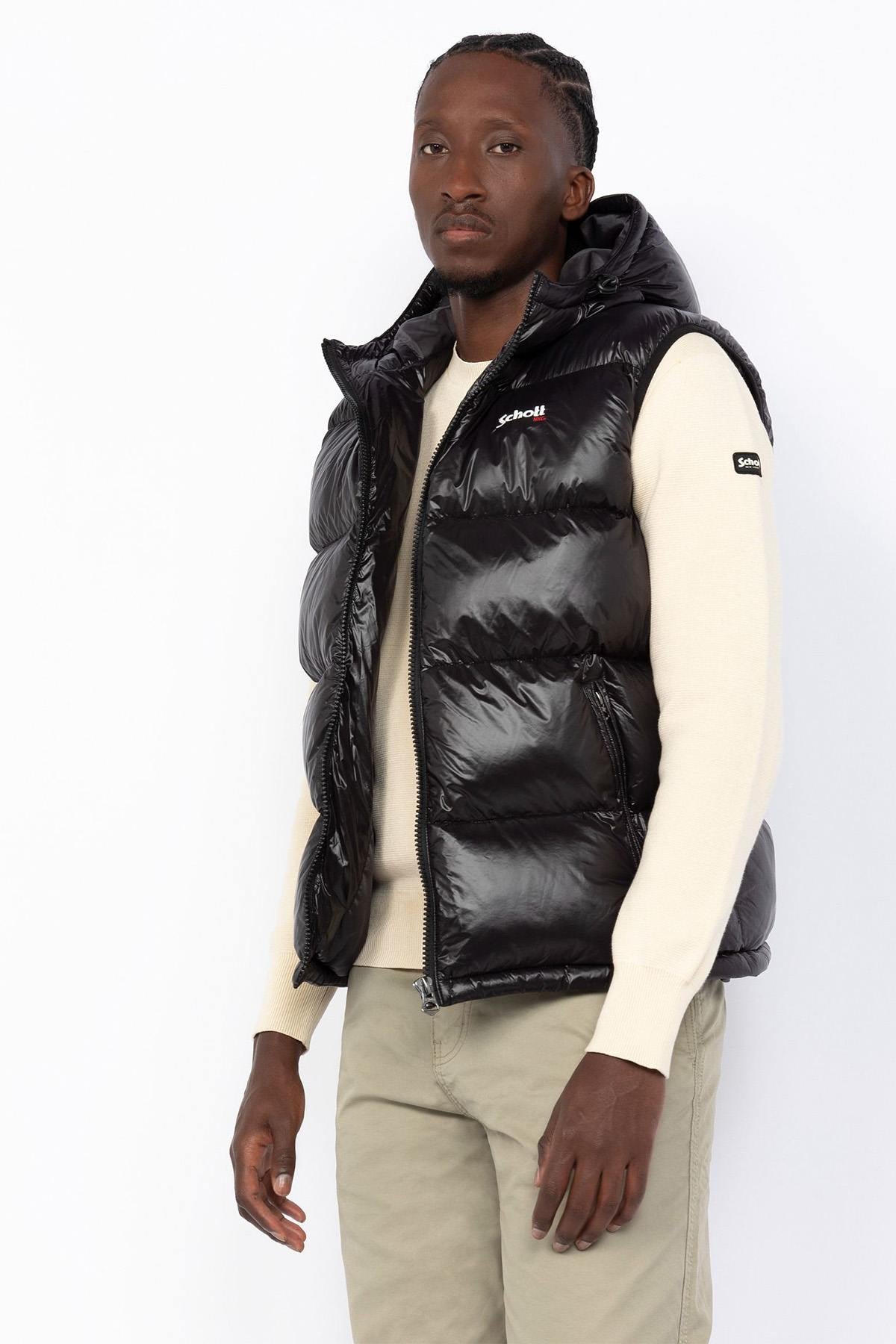 Black sleeveless hooded down jacket - Image n°5