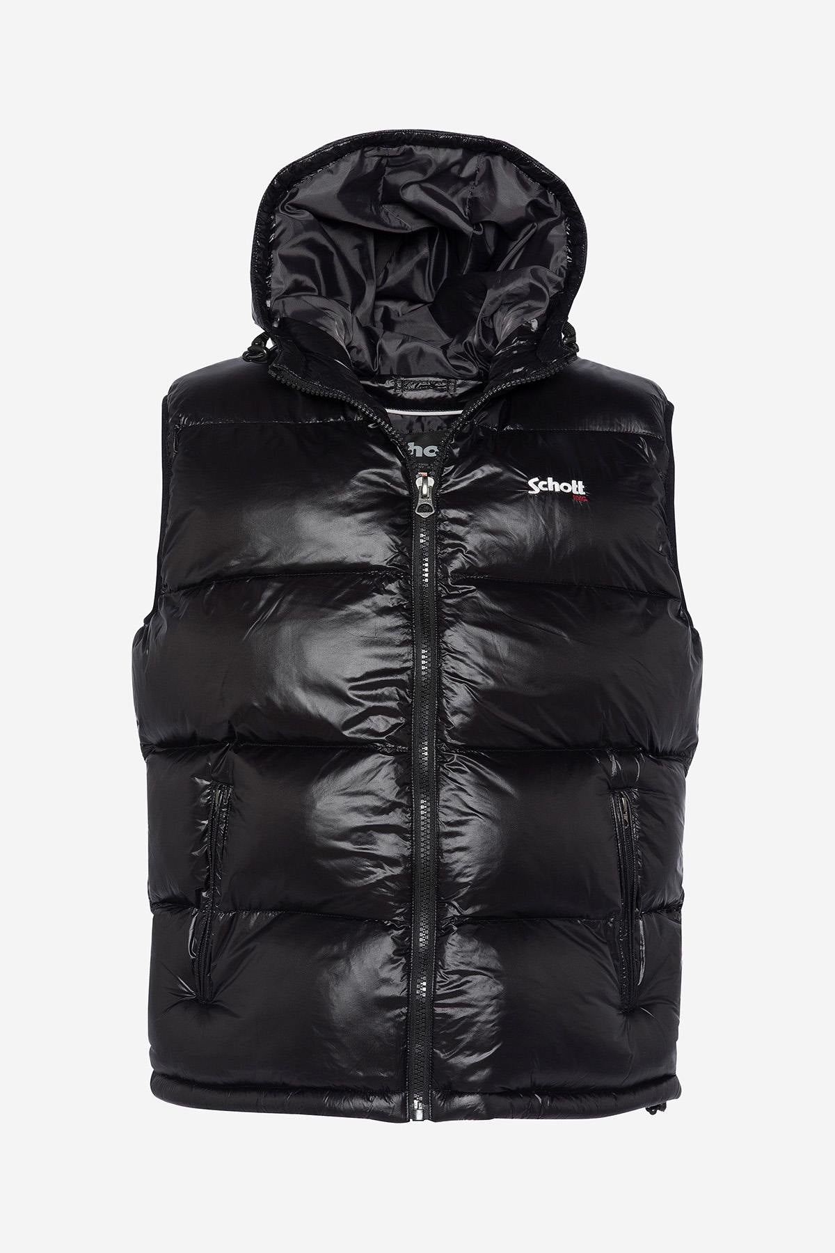 Black sleeveless hooded down jacket - Image n°3