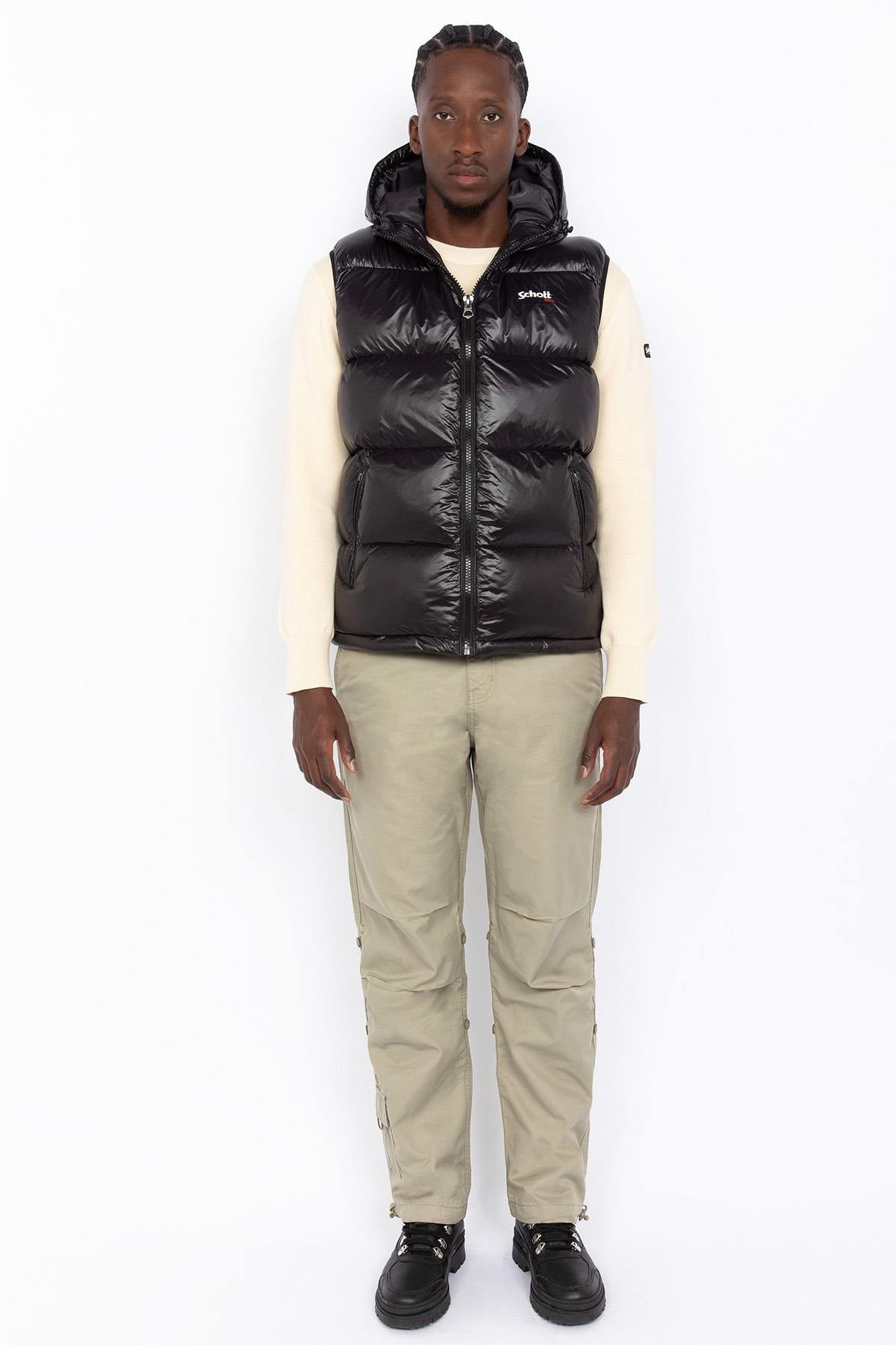 Black sleeveless hooded down jacket - Image n°7