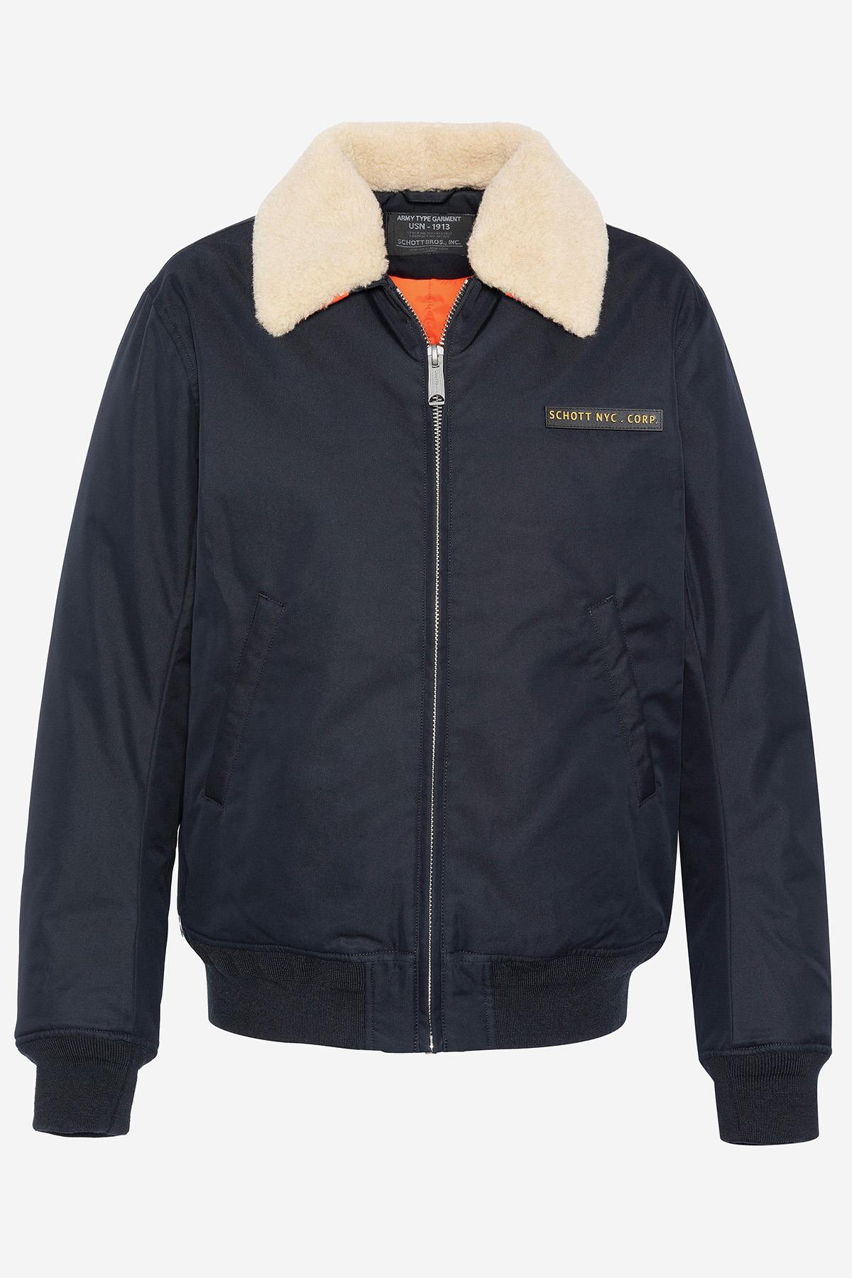 Navy blue textile pilot jacket - Image n°1