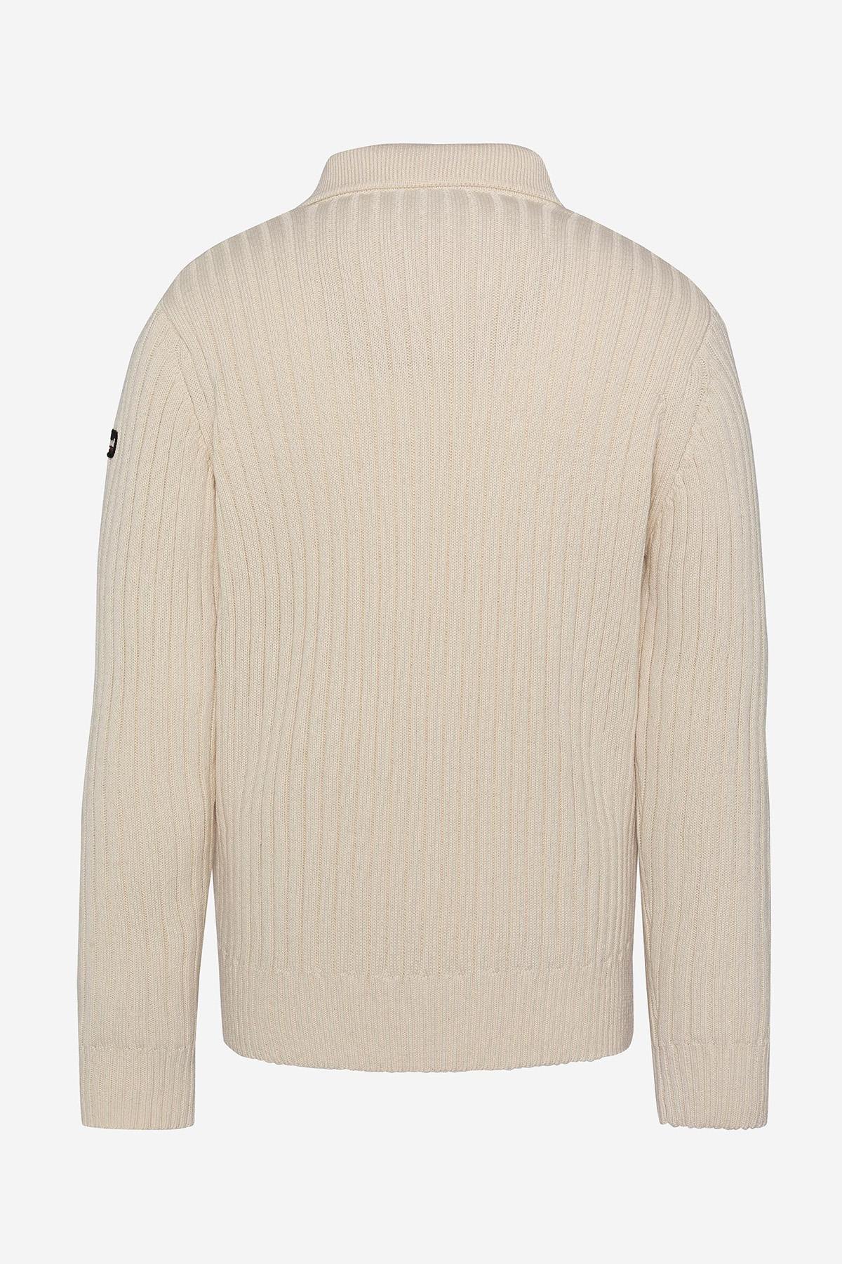 Ecru ribbed polo neck sweater - Image n°6