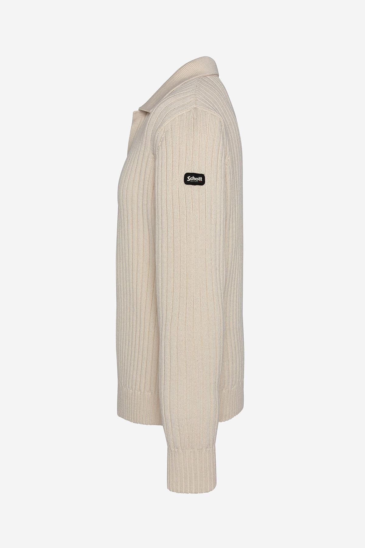 Ecru ribbed polo neck sweater - Image n°5