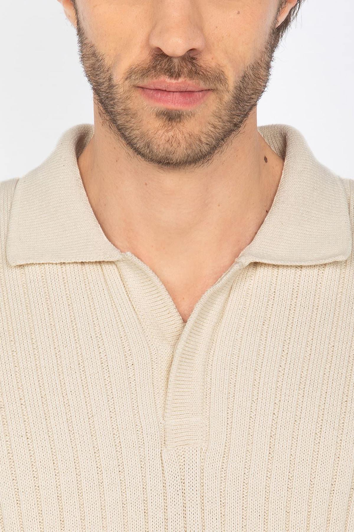 Ecru ribbed polo neck sweater - Image n°2