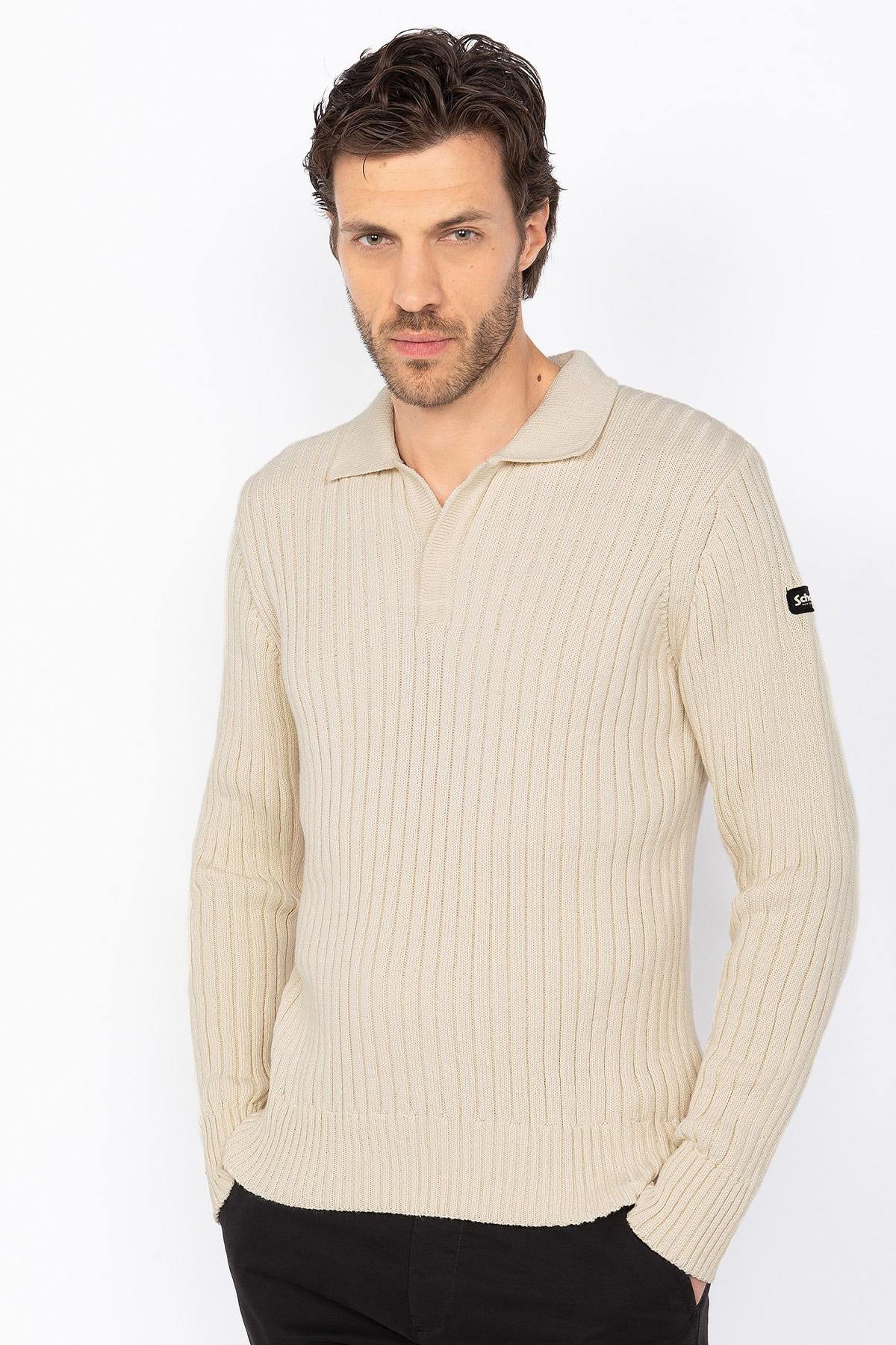 Ecru ribbed polo neck sweater - Image n°1