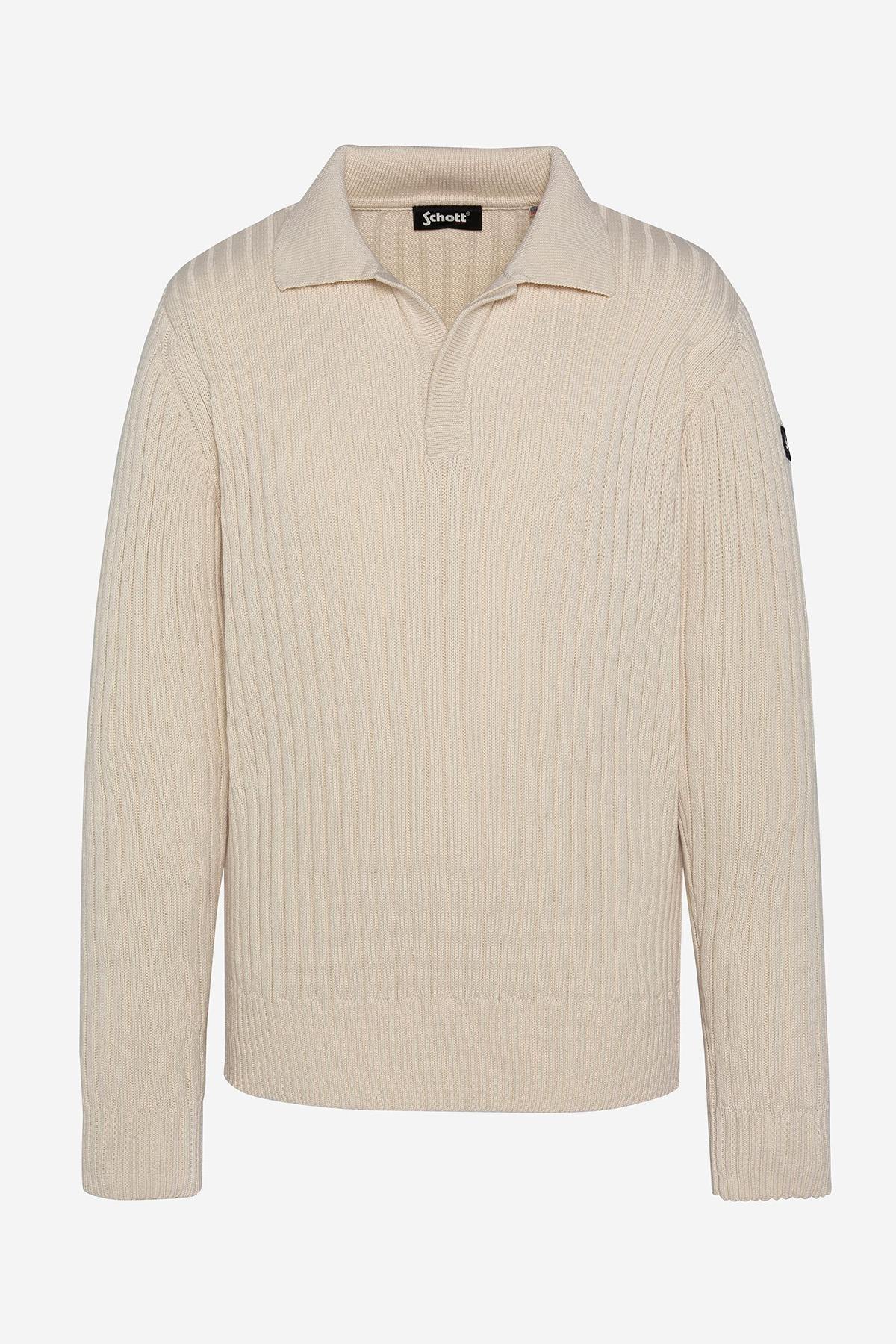 Ecru ribbed polo neck sweater - Image n°4