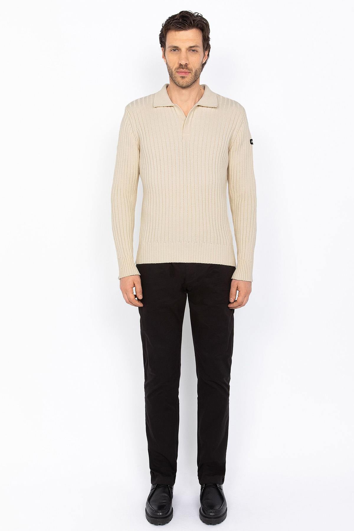 Ecru ribbed polo neck sweater - Image n°3