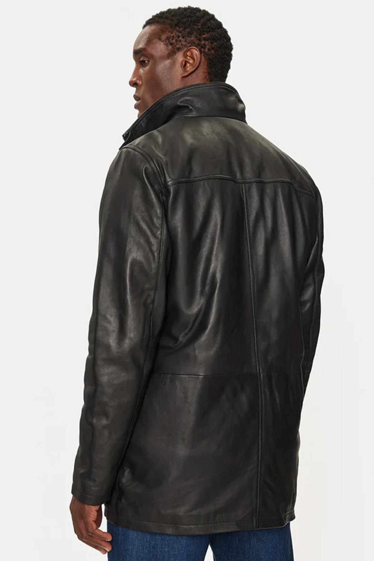 Black leather parka for men - Image n°3