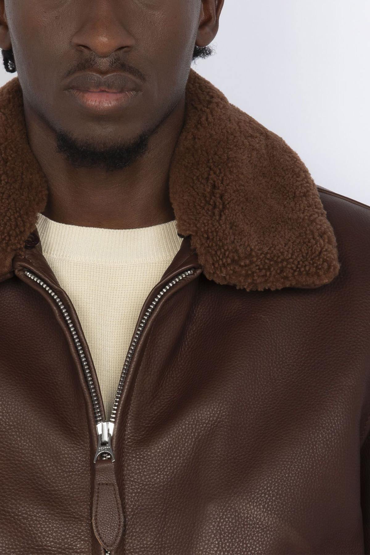 Brown cowhide leather bomber jacket - Image n°3