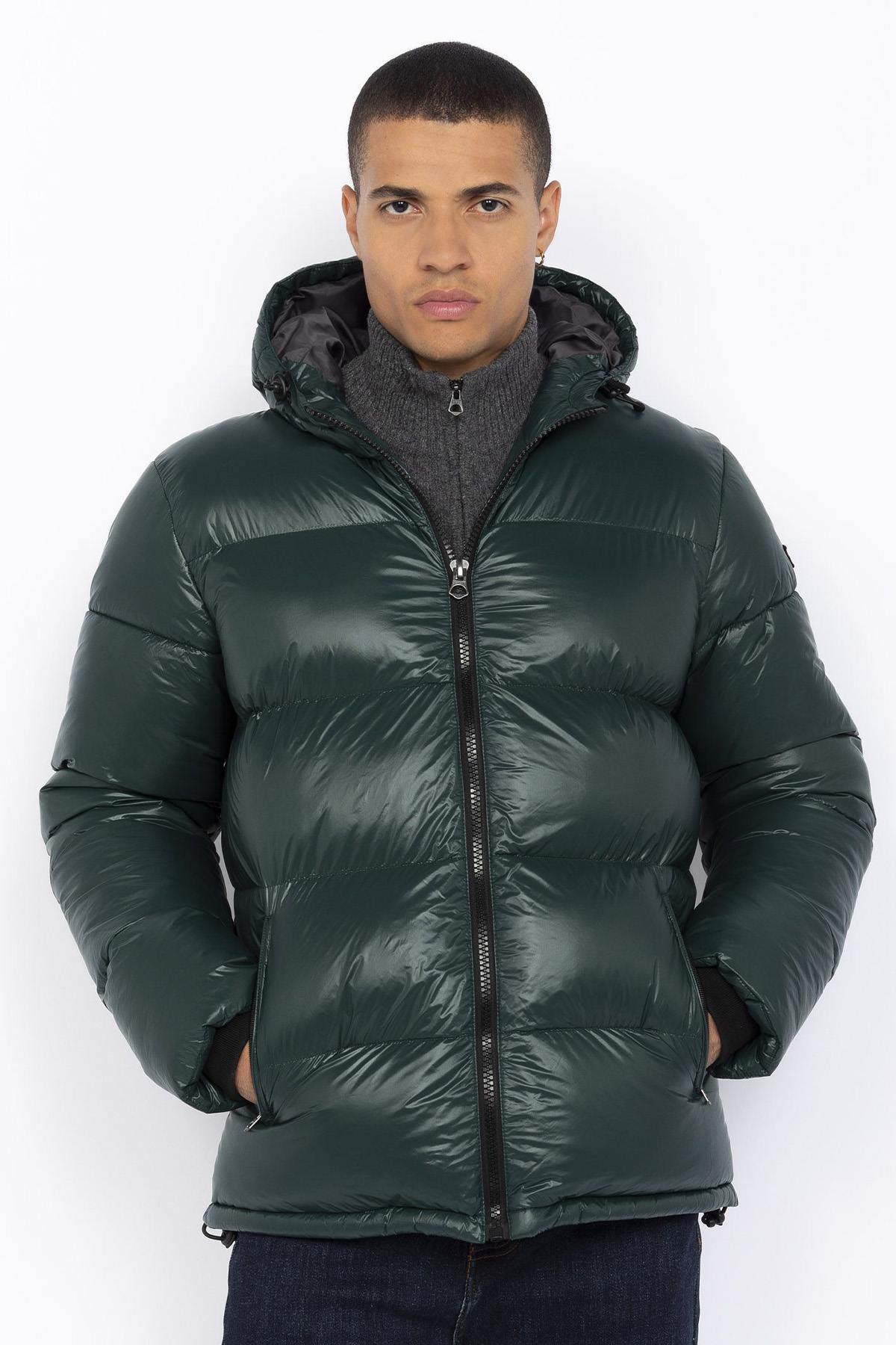 Forest Green Nylon Quilted Down Jacket - Image n°1