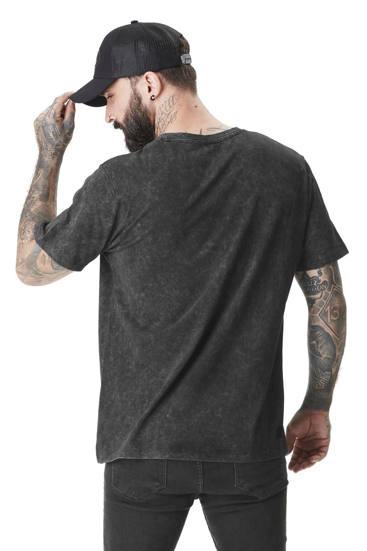 Black faded t-shirt with vintage illustration - Image n°3