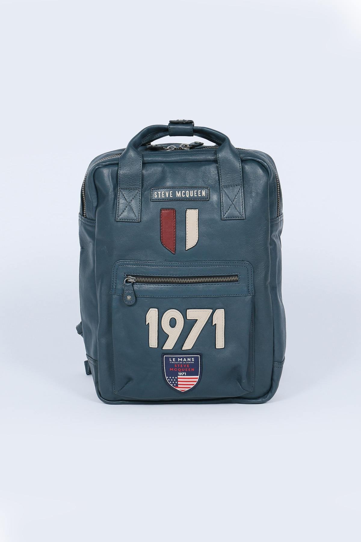 Steve McQueen 71 blue leather backpack - Image n°1