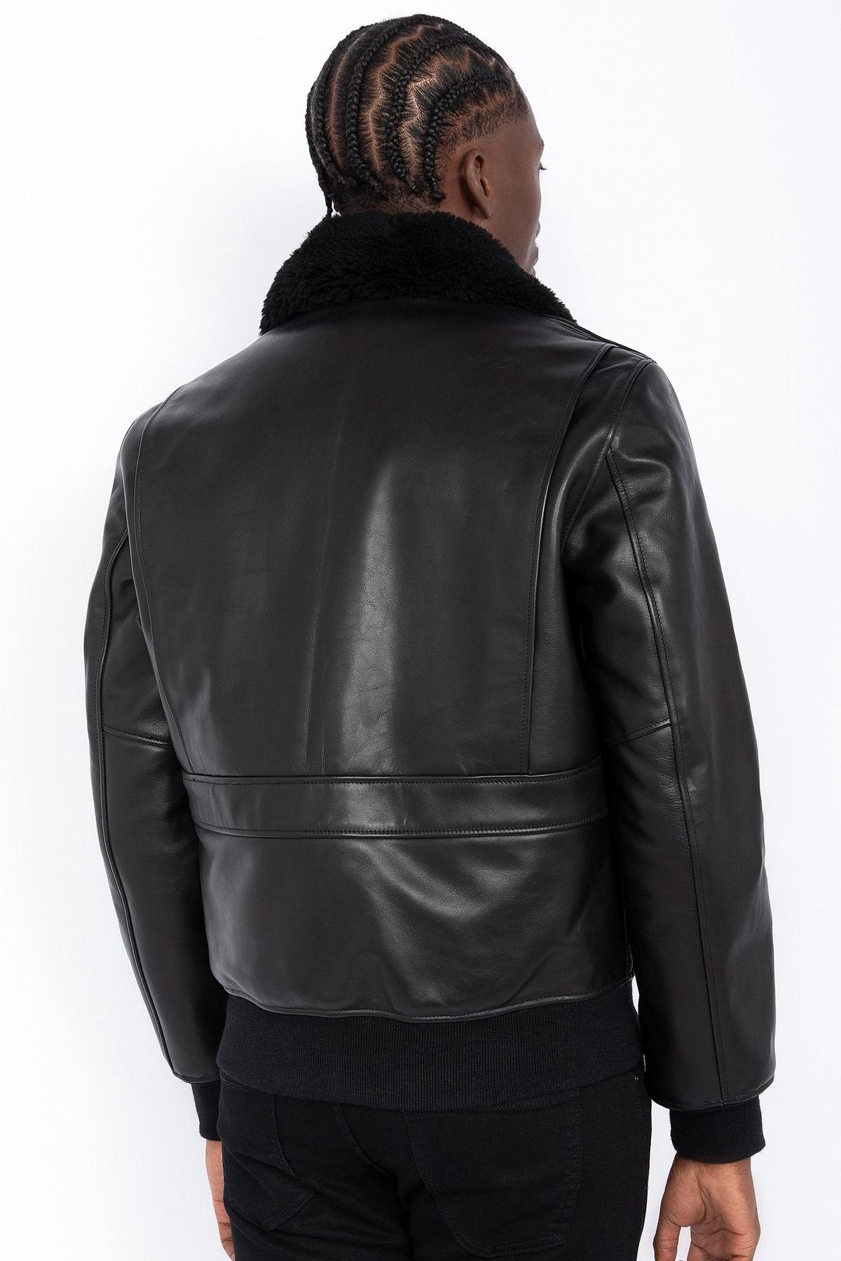 Black leather pilot jacket - Image n°3