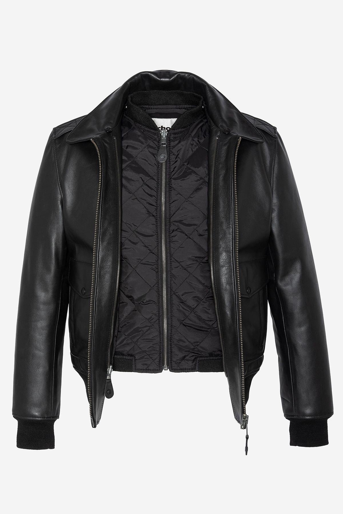 Black leather pilot jacket - Image n°5