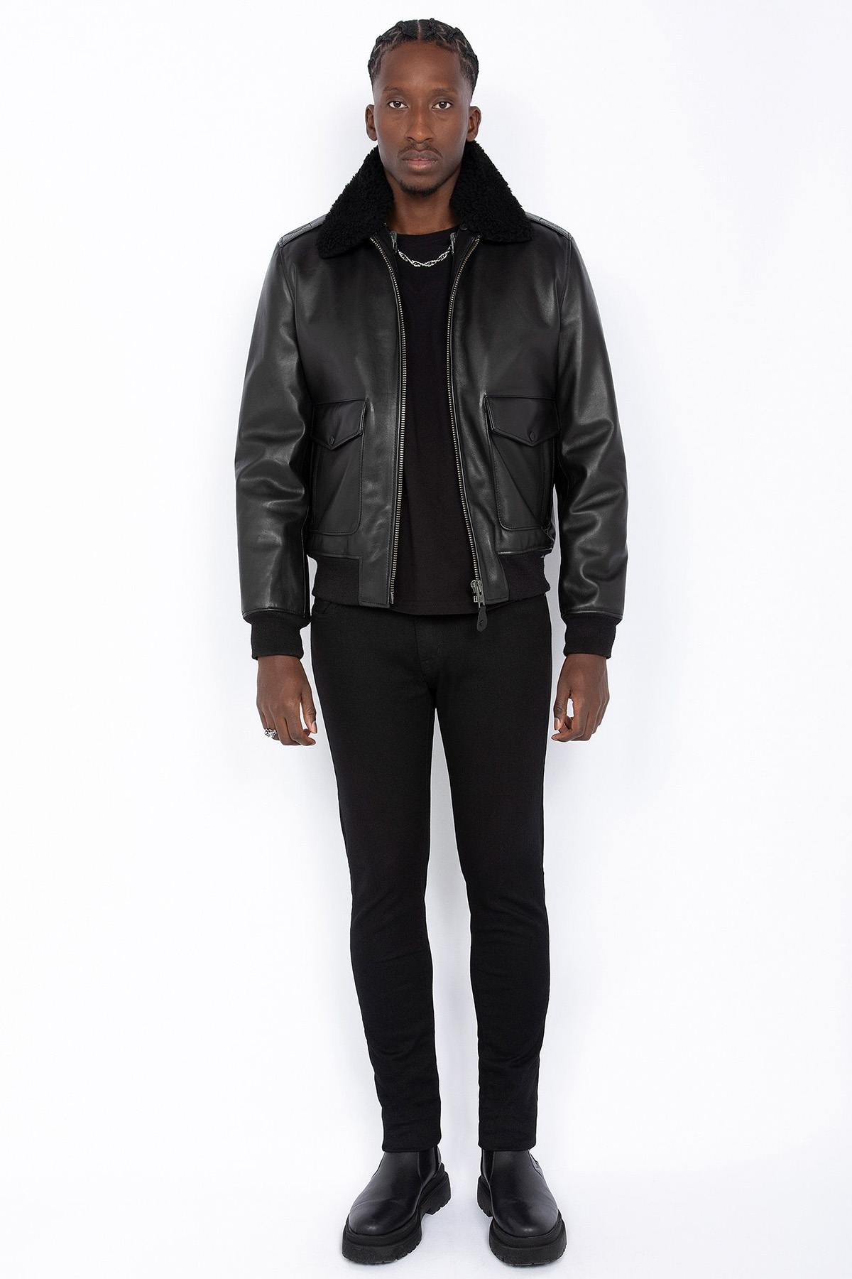 Black leather pilot jacket - Image n°7