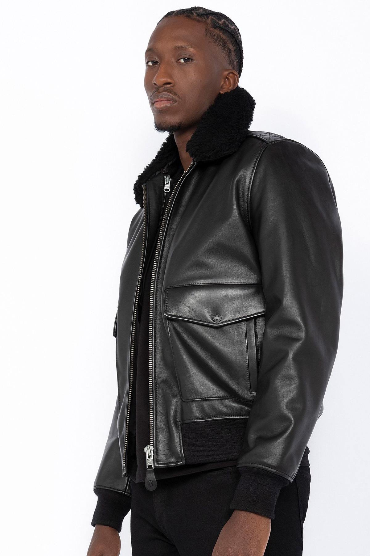 Black leather pilot jacket - Image n°8